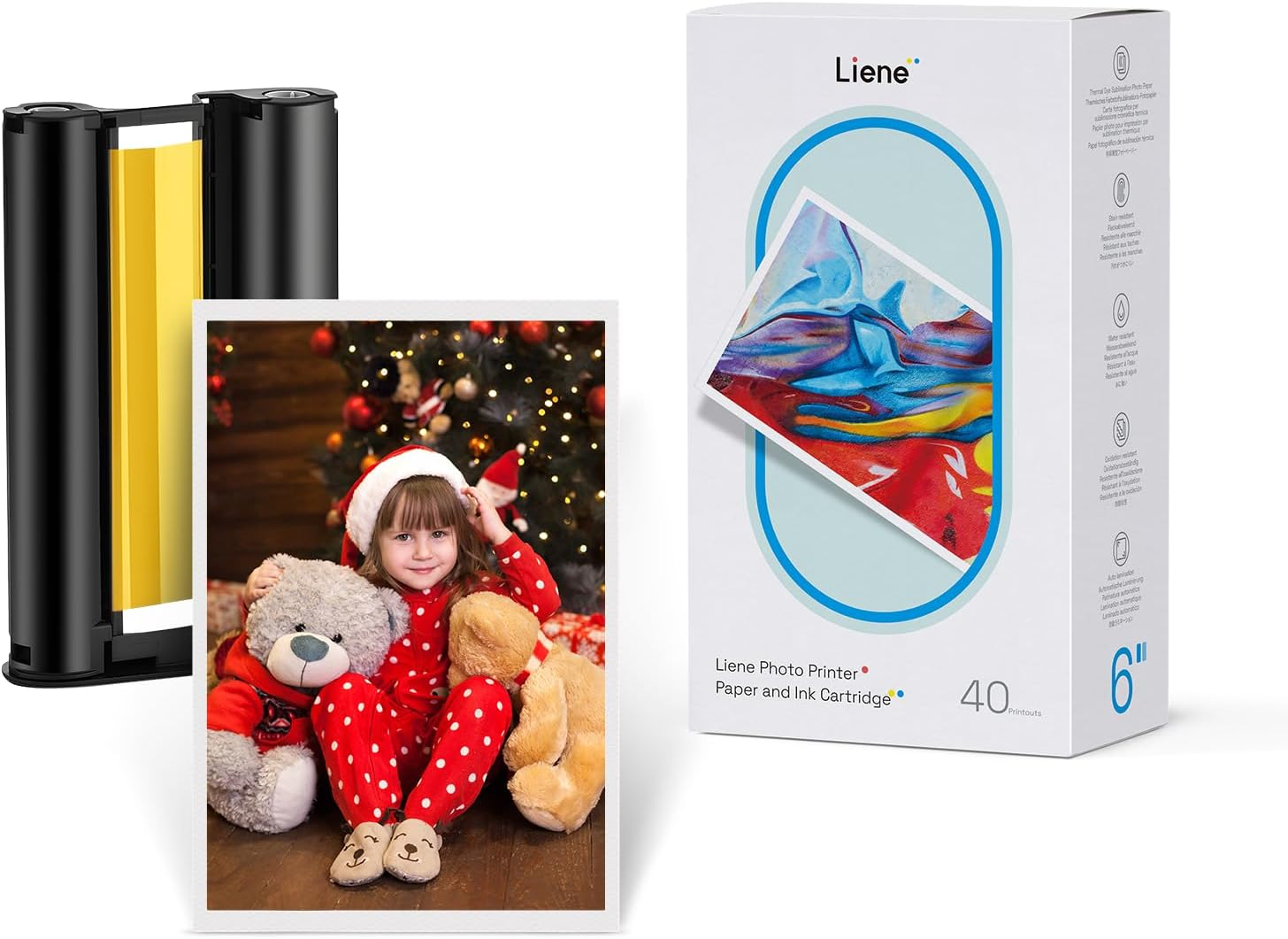 Amber M100/M200/M110/M210 4X6'' Photo Printer Paper & Cartridge, 1 Cartridge Refill & 40 Photo Papers- 40 Pack Only for DHP512/DHP513/DHP514/DHP515