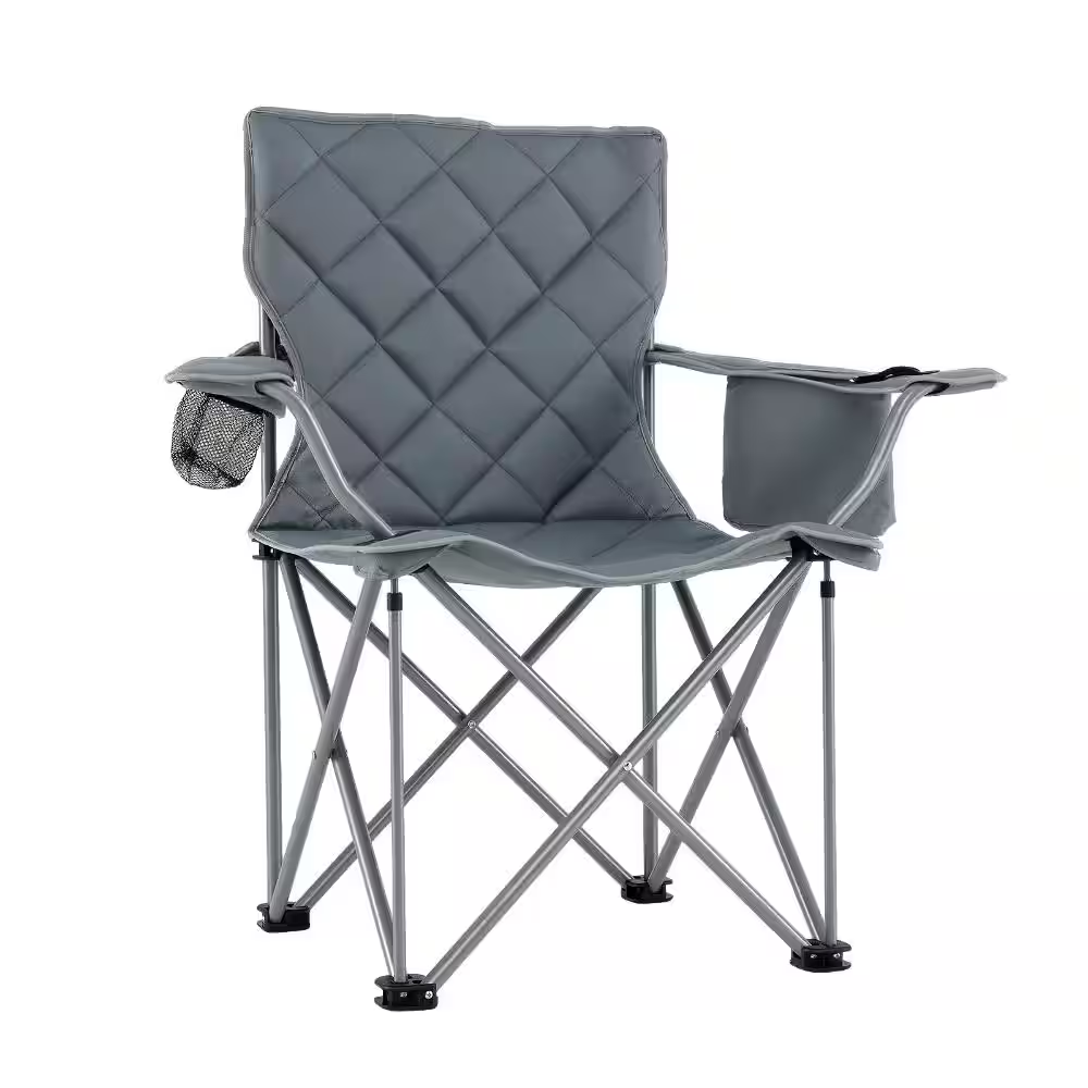 Oversized Fully Padded Camping Chair with Cooler Pouch Cup Holder 500 Lb Capacity and Carry Bag - Gray