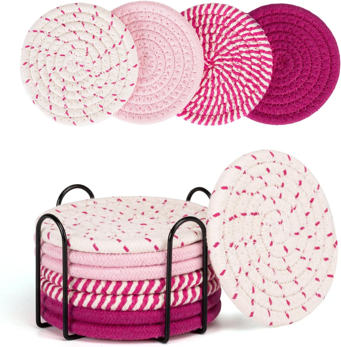 Coasters for Drinks Absorbent, Set of 4 - Color, 8 Pack Pink Coaster for Desk
