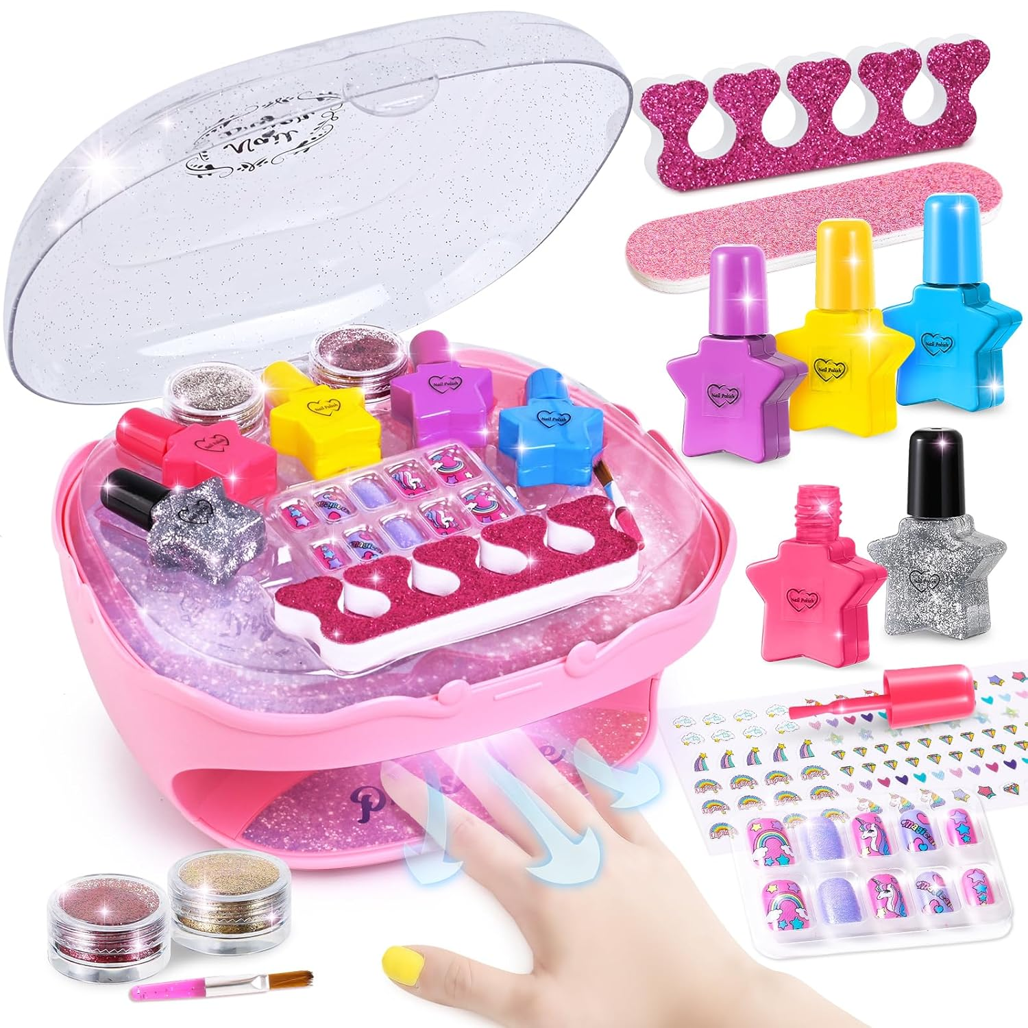 Nail Polish Kit for Girls Ages 7-12 Years Old, Nail Art Toy for Girls 5 6 7 8 9 10 11 12 Years Old, Nail Art Studio with Pink Nail Dryer for Girls, Ideal Birthday Gifts for Girls 5-7 8-10
