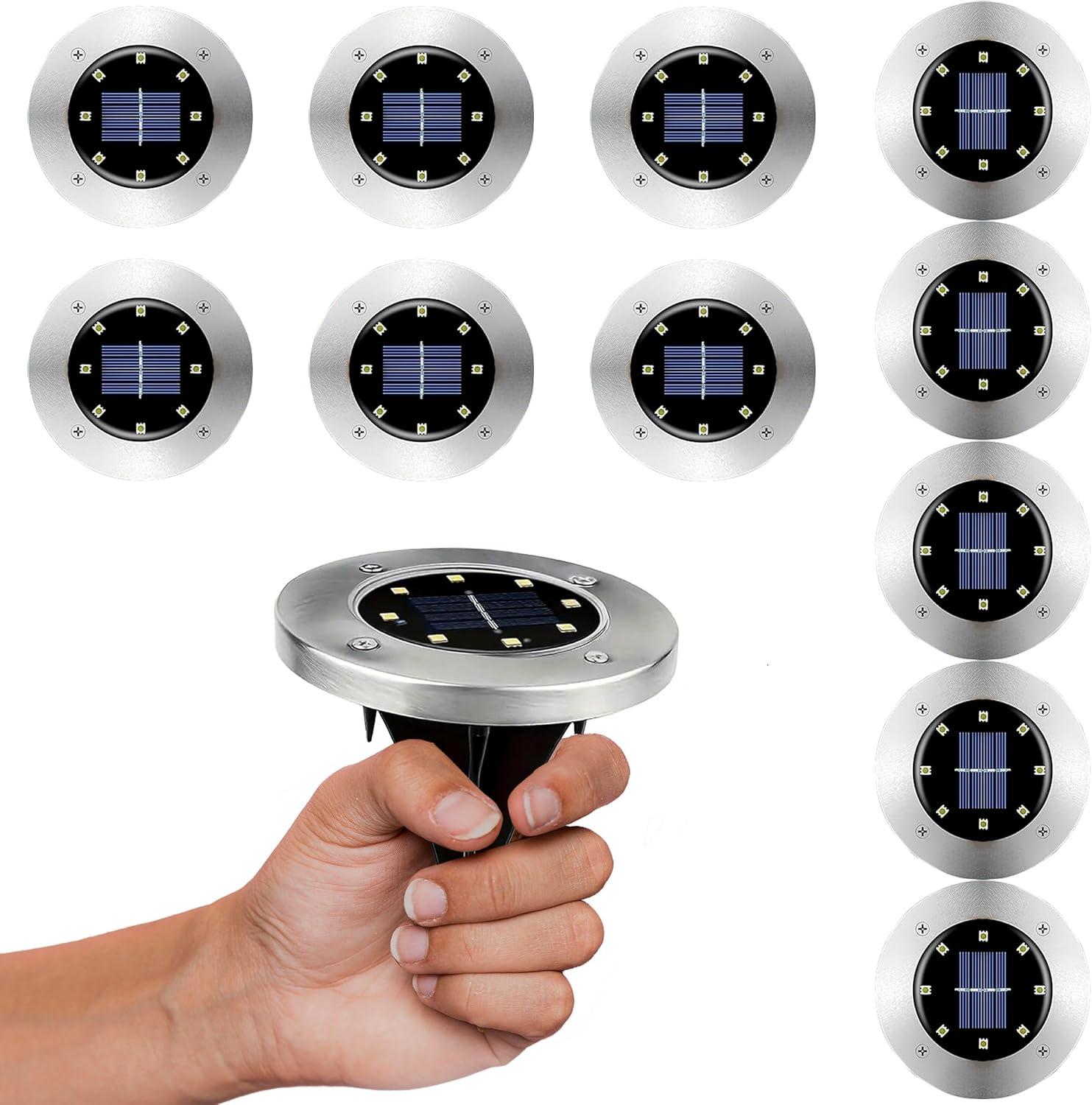 SolarX Pack of 12 Garden Lights Solar Powered, IP65 Waterproof Disk Lights, L... - Picture 8 of 13