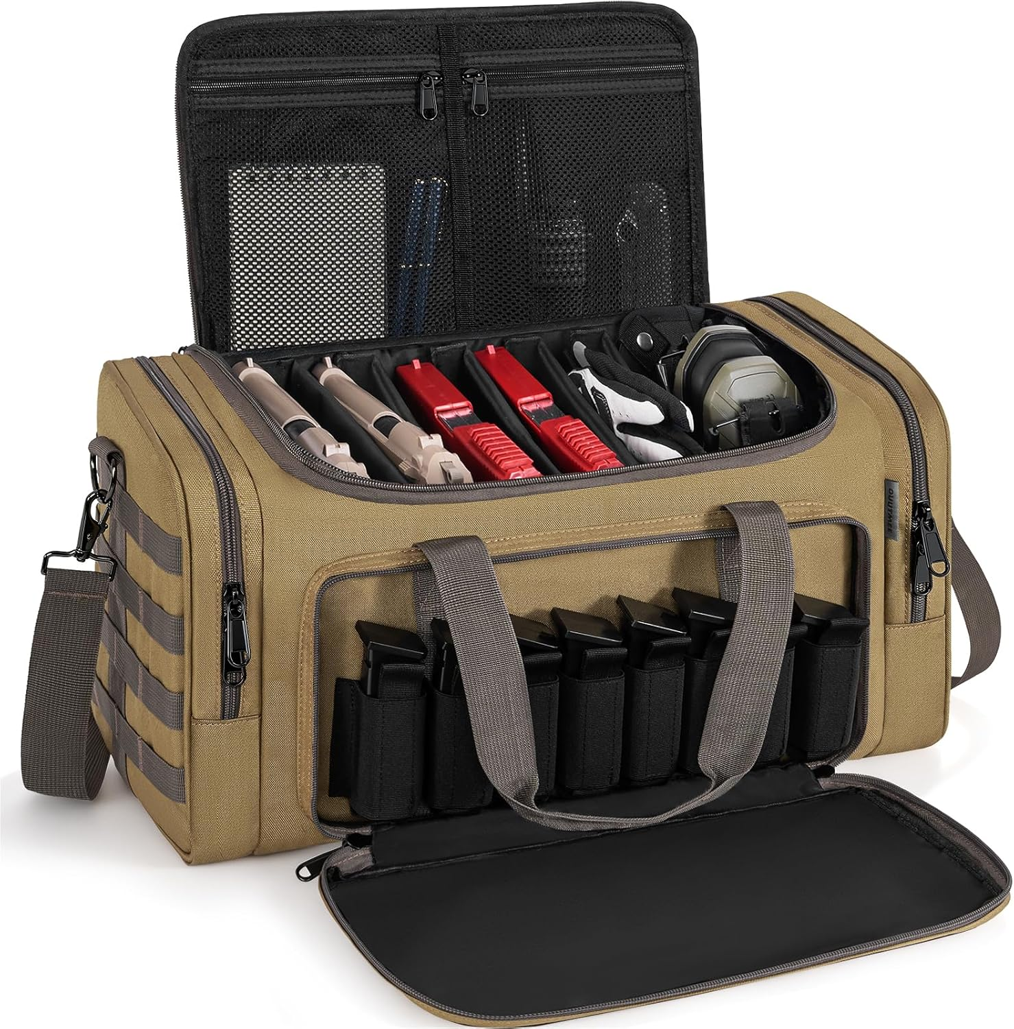 Tactical Pistol Range Case, Gun Range Bag for Pistols, Carrying Shooting Duffle Range Pistol Bag Organizer with 7X Magazine Slots, Extra Pockets for Ammo and Essentials