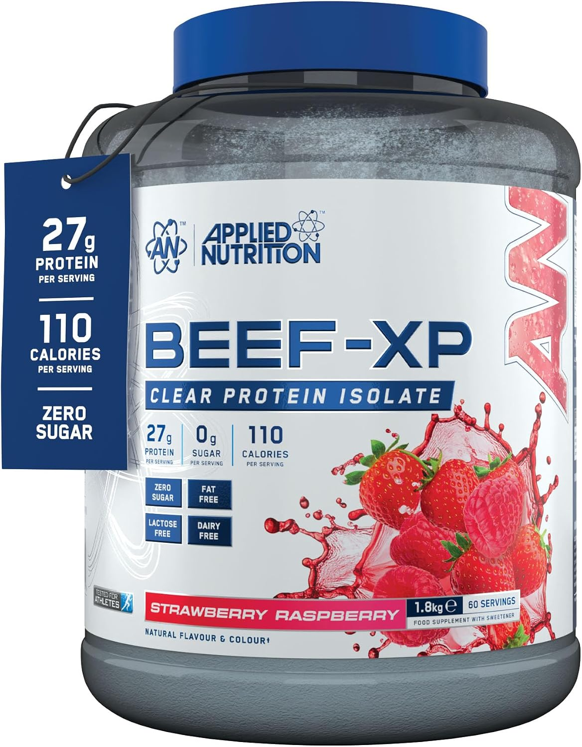 Applied Nutrition Clear Hydrolysed Beef Protein Isolate Powder, Fruit Juice Style, Dairy Free, Lactose Free, Zero Sugar, Low Fat, 1.8Kg - 60 Servings (Strawberry & Raspberry)