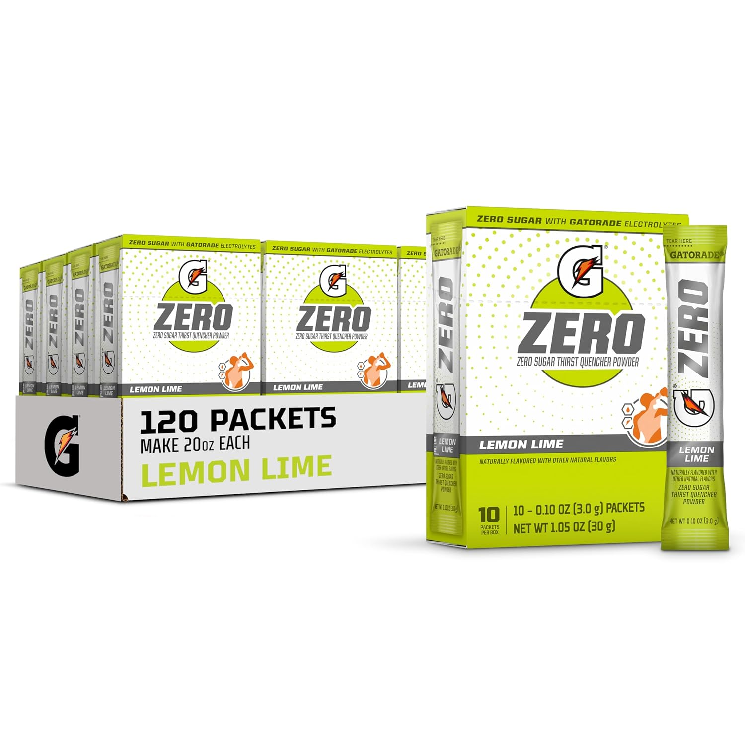 Gatorade G Zero Powder, Lemon Lime, 0.10Oz Packets, 10 Count (Pack of 12)
