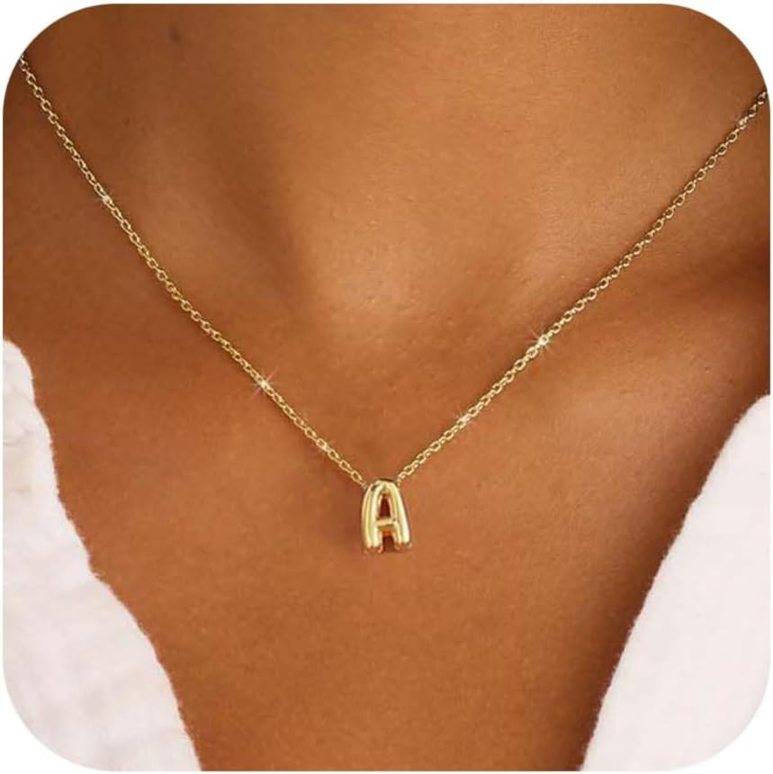 Initial Necklaces for Women Bubble Gold Silver Letter Necklace Dainty Personalized Charm Pendant Name Necklace Cute Non Tarnish Fashion Accessories Teen Gift Trendy Stuff Jewelry Gifts