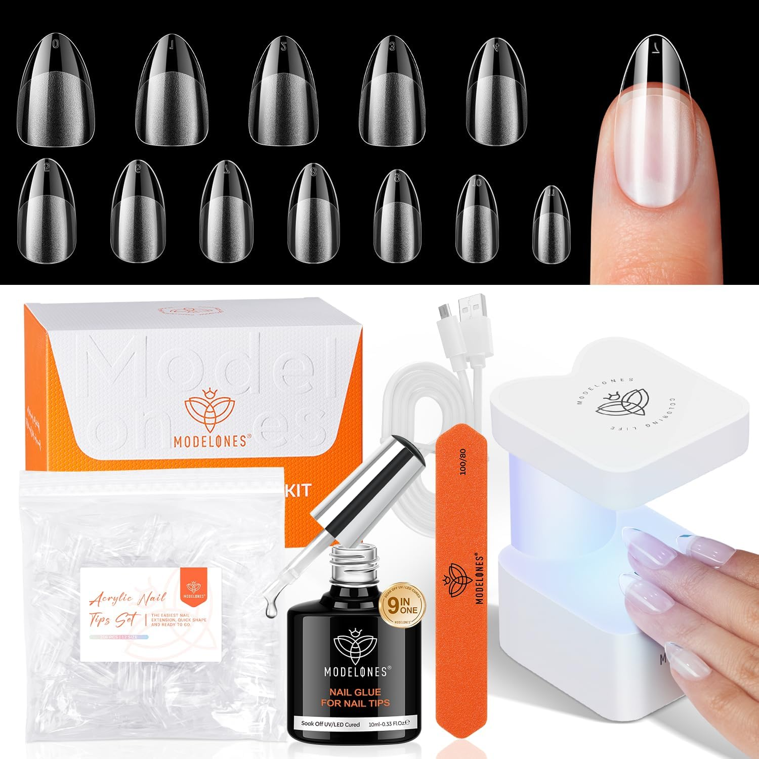 Modelones Gel X Nail Kit, Medium Almond Gel x Nail Tips, 9-in-One Nail Glue &... - Picture 2 of 17