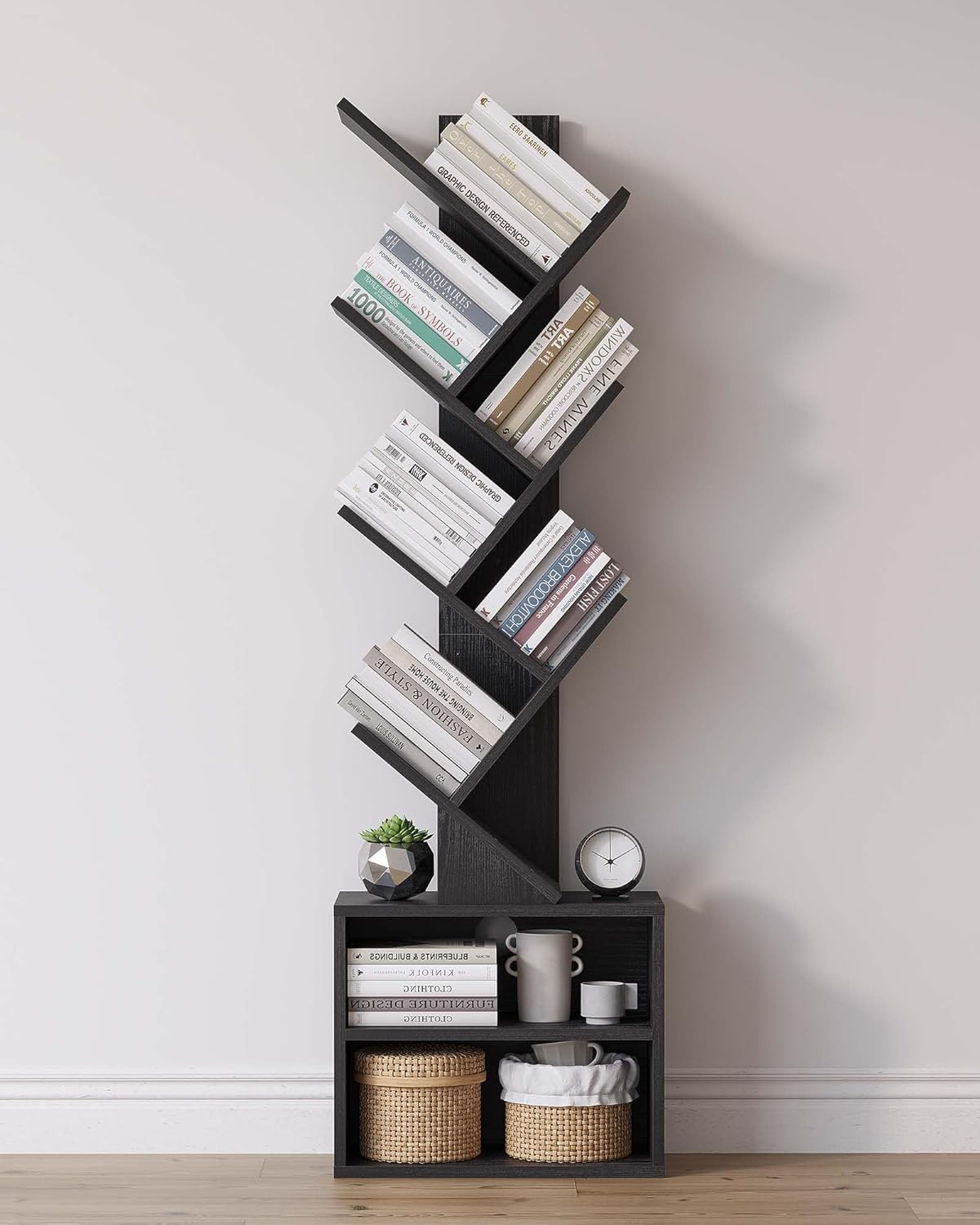 6-Tier Tree Bookshelf Storage Bookcase Bedroom Living Room