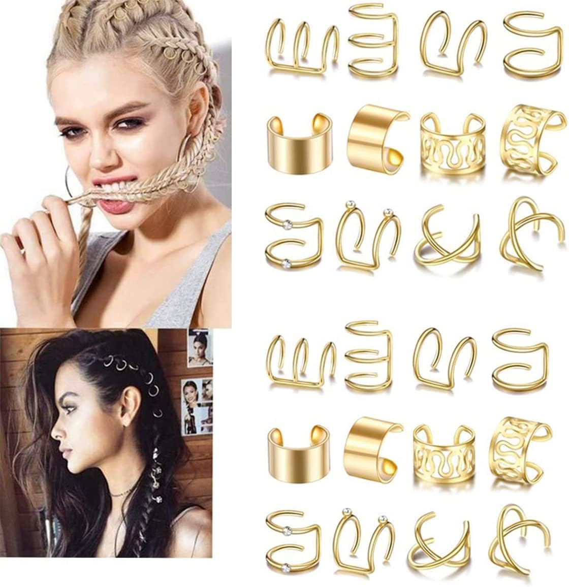 24 Pcs Black Hair Braids Dreadlock, Non-Piercing Ear Clip Beard Beads Cuffs C... - Picture 9 of 16