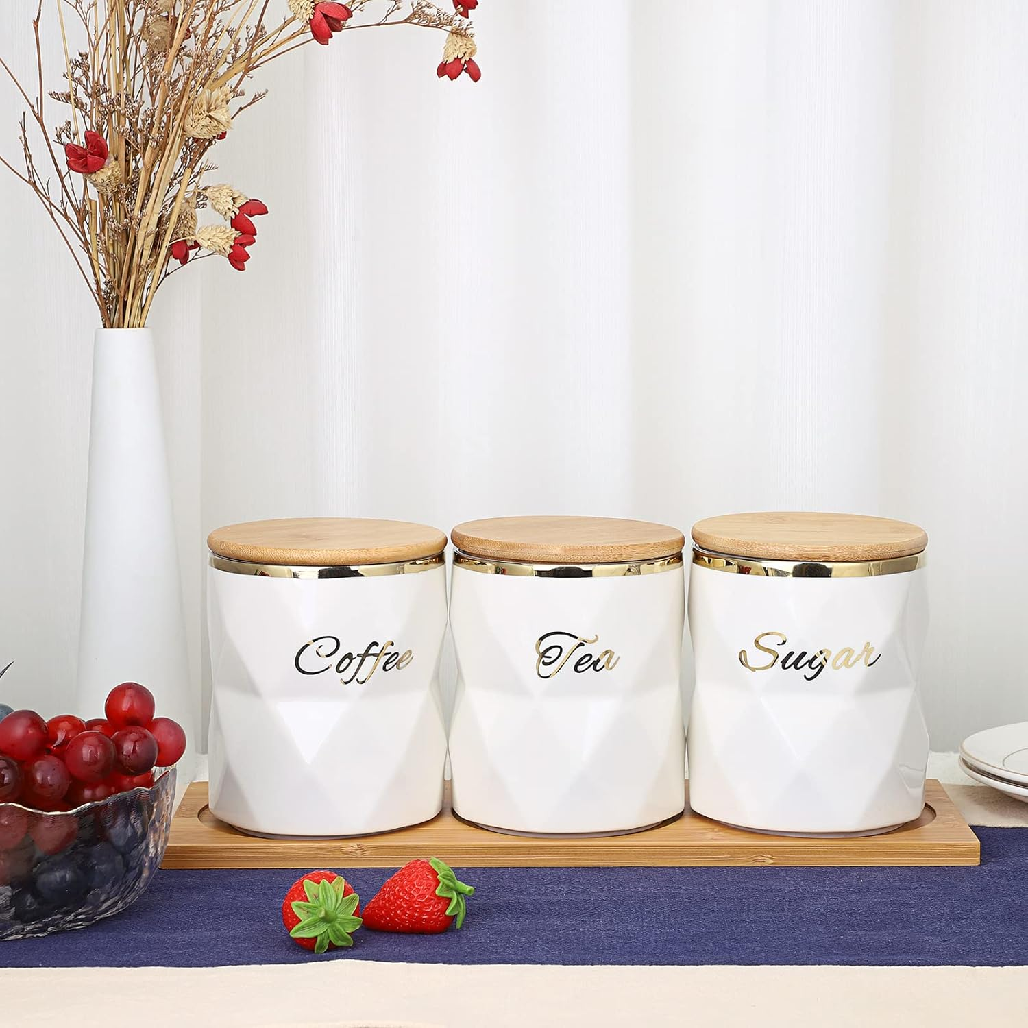 JUXYES Set of 3 Ceramic Canisters Set for Sugar Coffee Tea, Luxurious Storage... - Picture 10 of 14