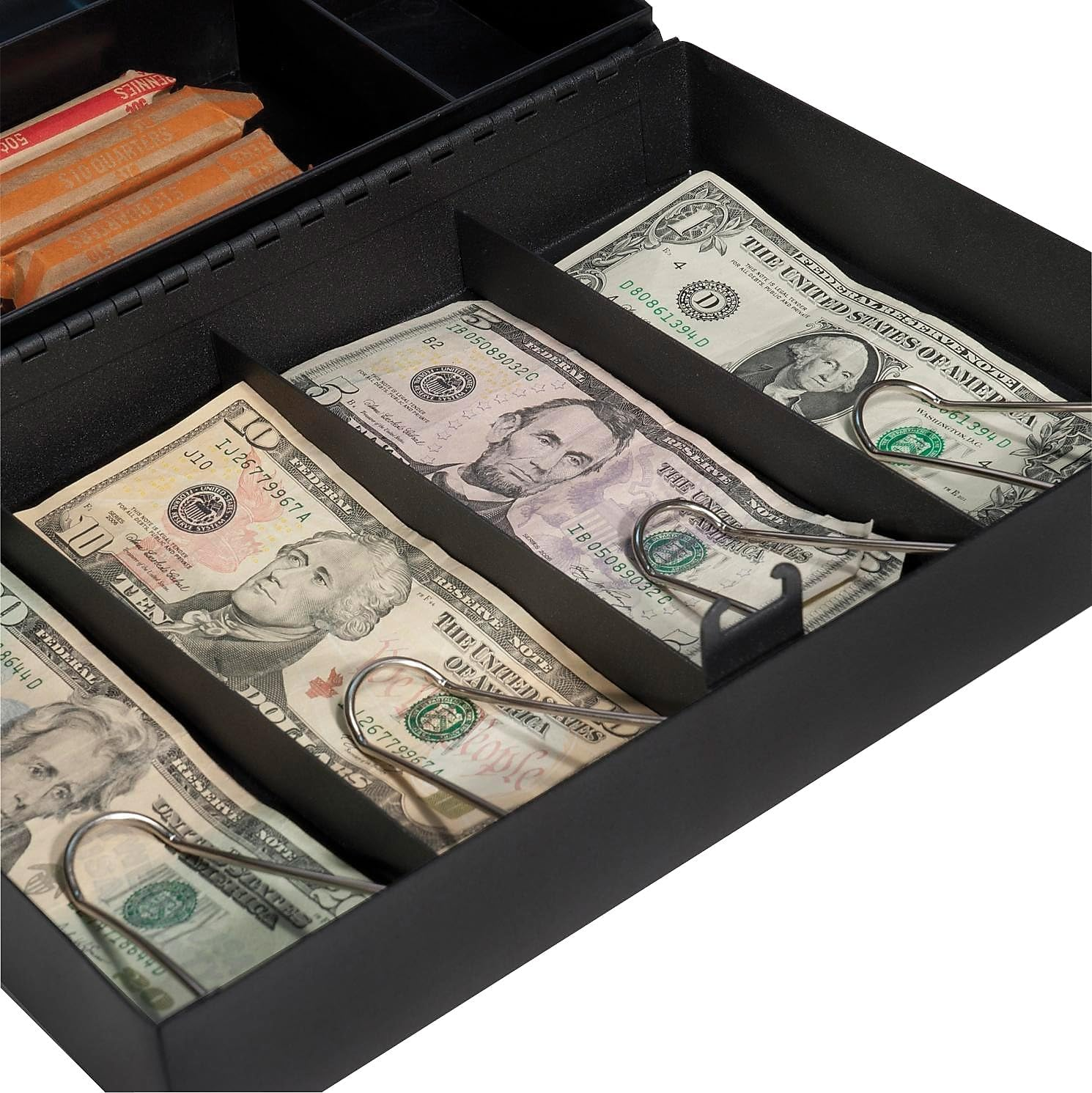 12-Inch Cash Box and 6 Compartment Tray with 4 Bill Holder , Black, Medium
