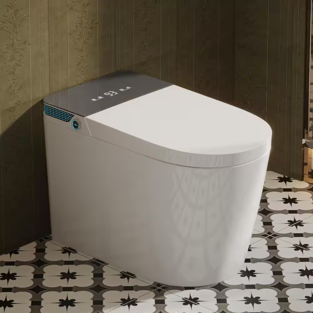 Elongated Smart Bidet Toilet 1.28 GPF in White with Bidet Seat Auto Open and Close, Auto Flush, Foot Sensor Operation