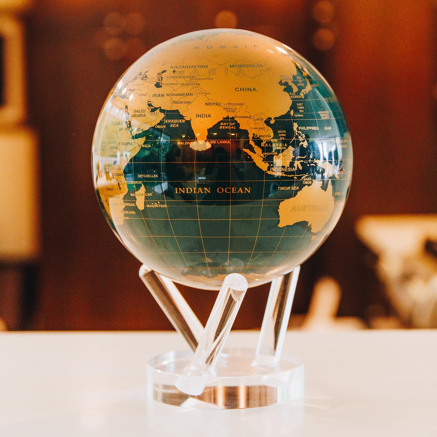 MOVA Globe Green and Gold 6" with Base, Solar Powered Rotating Globe No Need ... - Picture 7 of 14