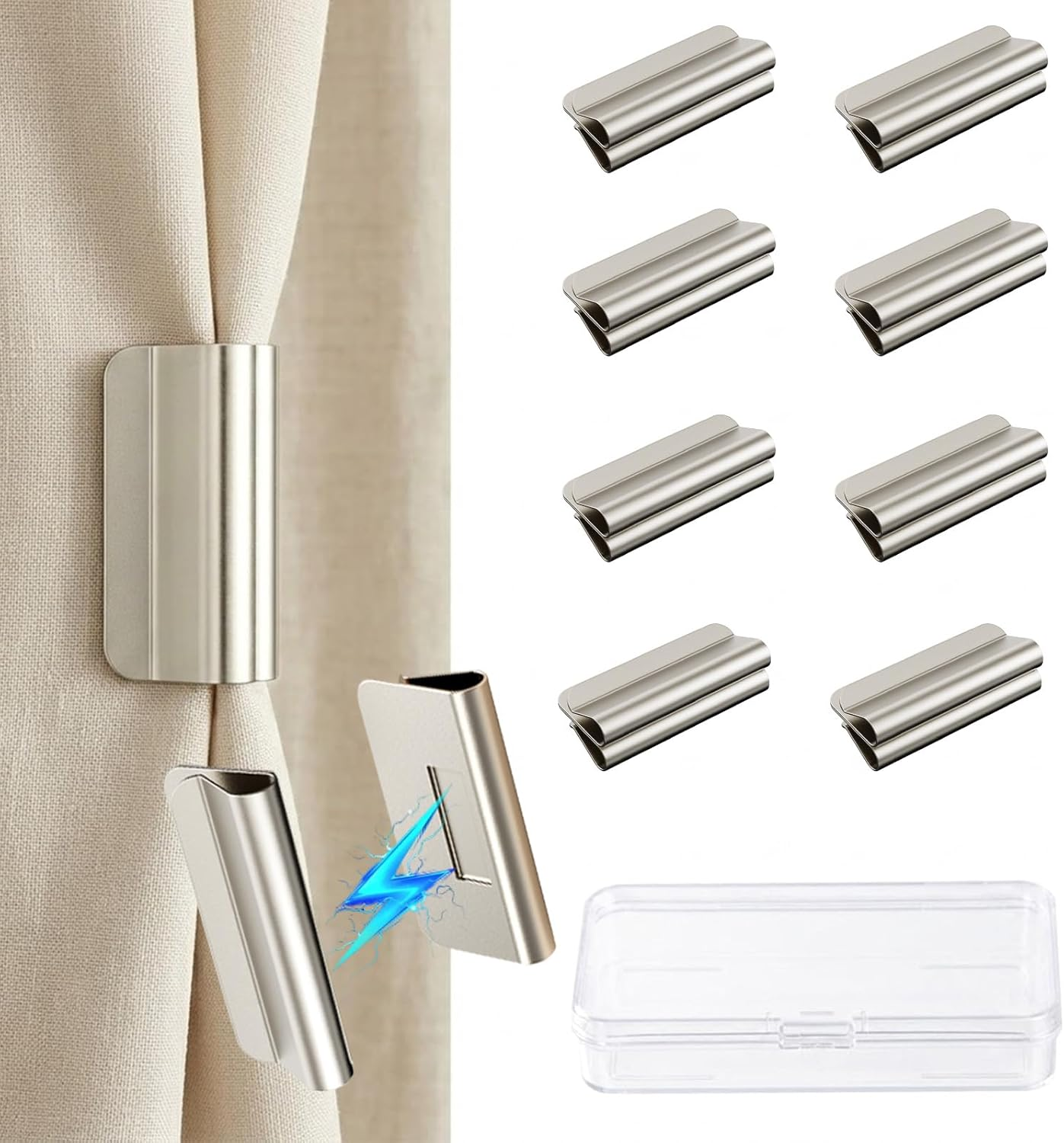 Magnetic Curtain Clips, Detachable Curtain Magnets Closure, No Drill, Magnets for Curtain Clips to Hold Curtains Closed for Home Bedroom Office Shower Curtain (8 Pair)