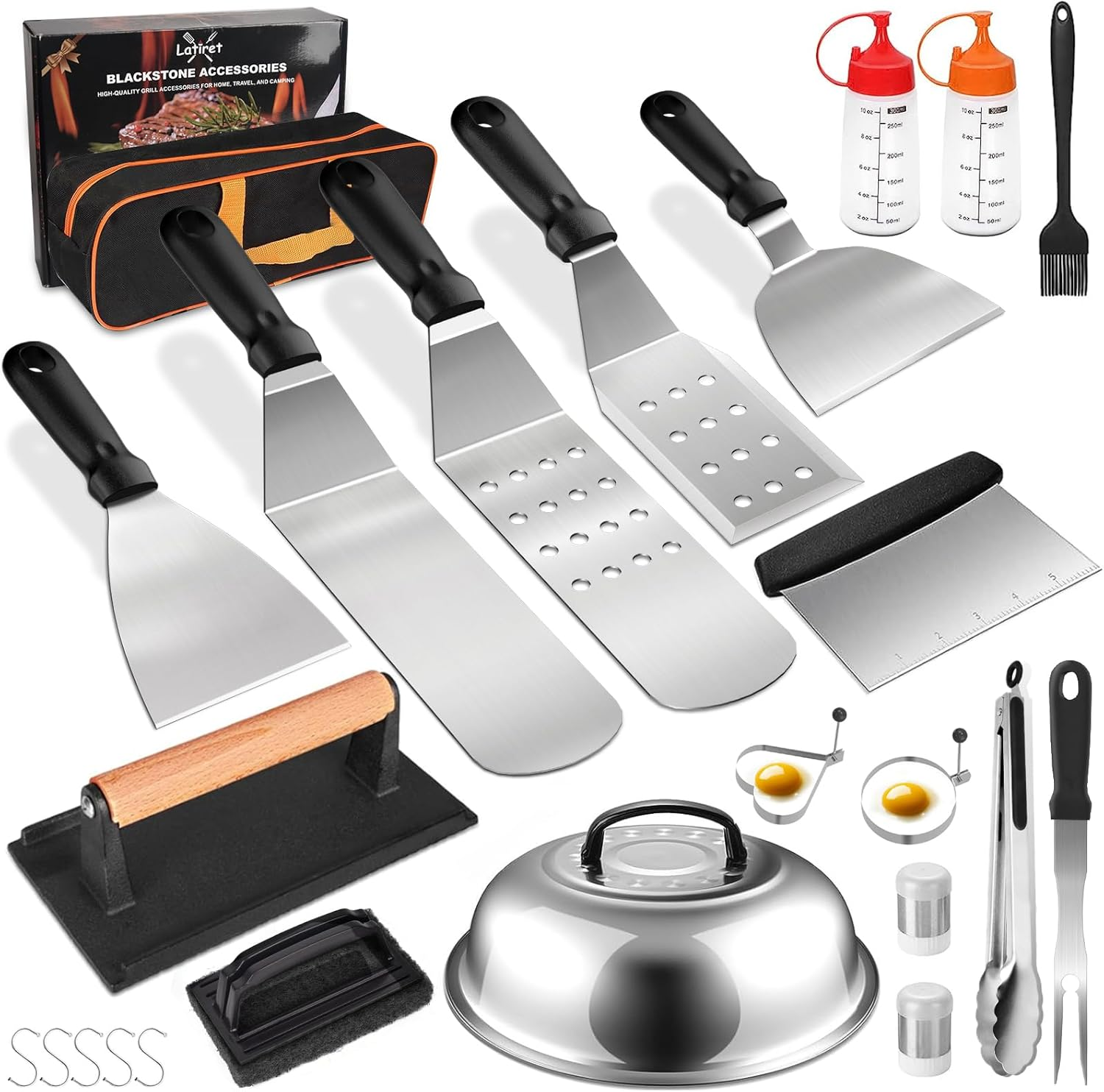  Griddle Accessories Kit, 24Pcs Grilling Accessories Set for Blackstone and Camp Chef, Flat Top Griddle Accessories Set with Scraper, Enlarged Spatulas, Basting Cover, White Elephant Gifts