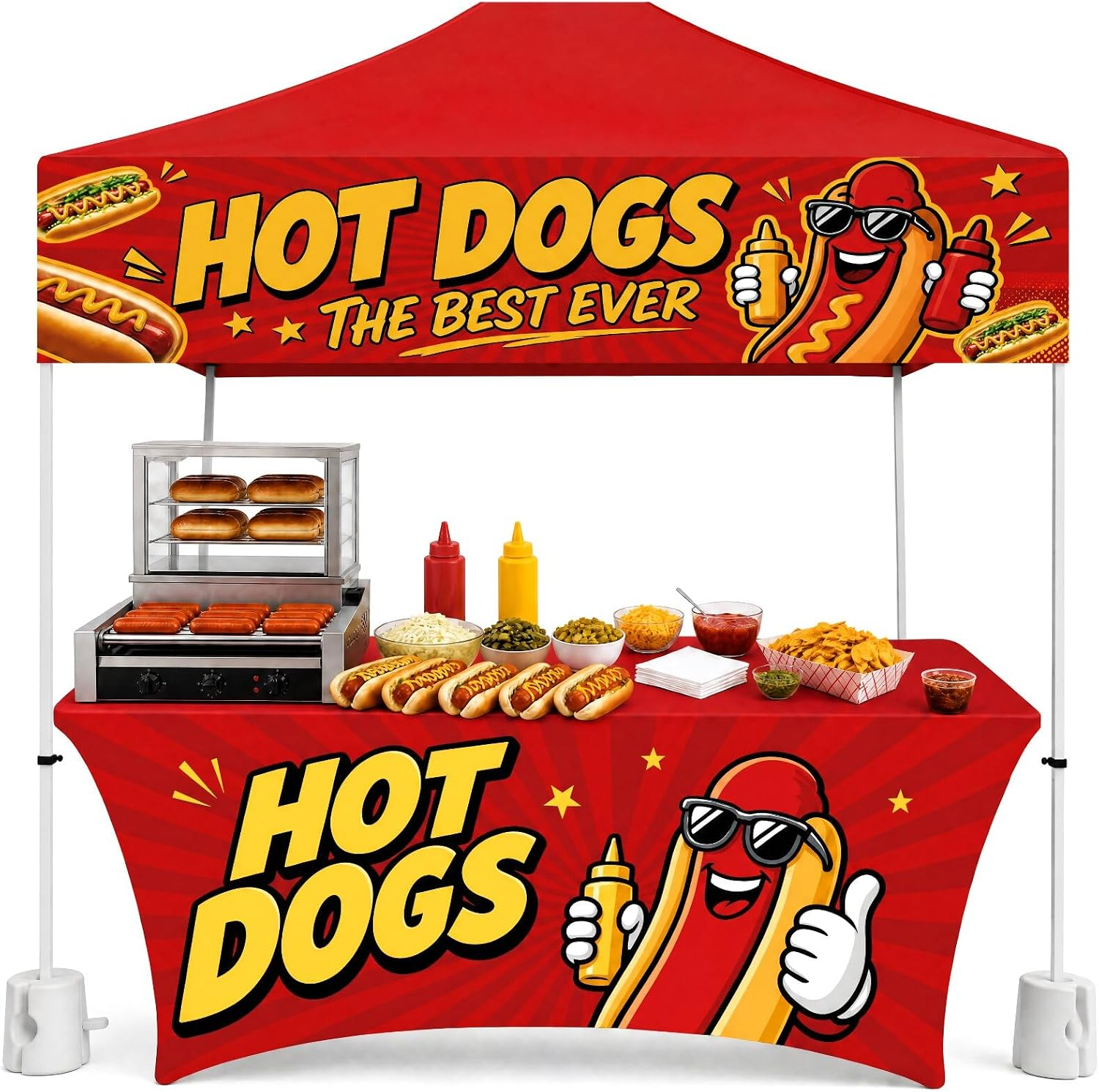 6 Ft Hot Dog Tablecloth and 2 X 10 Ft Hot Dogs Sign Banner