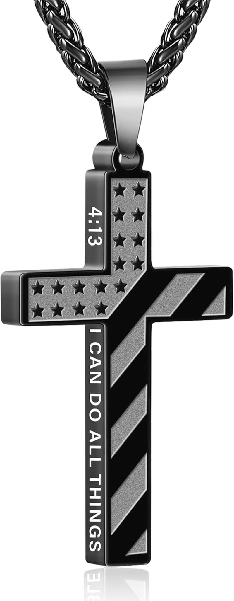 Valentines Day Gifts for Him Cross Necklace for Men Boys, 316L Stainless Steel American Flag Bible Verse Christmas Christian Catholic Baptism Confirmation Gifts 22+2 Inches