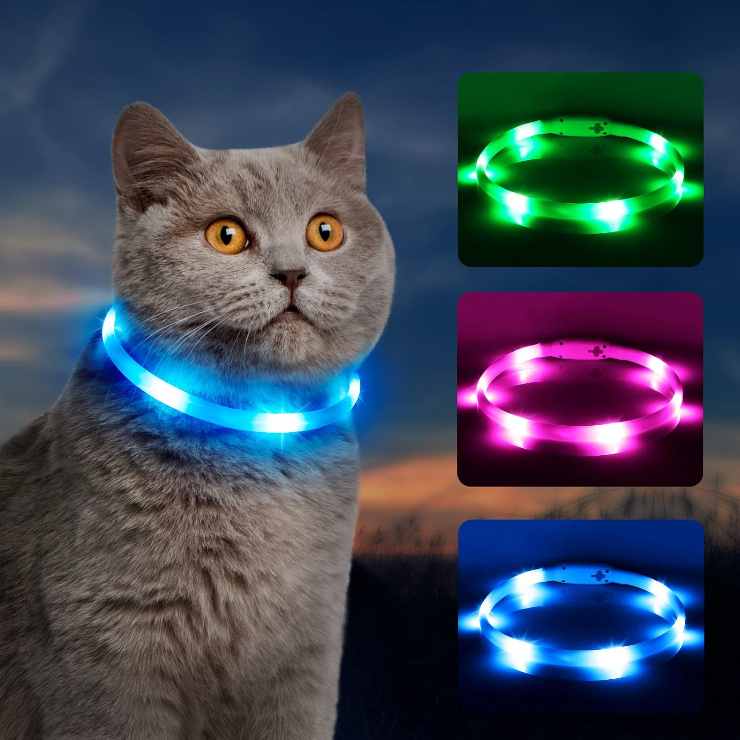 Led Dog Collar, BSEEN Light up Dog Collars USB Rechargeable Flash Dog Necklace, Silicone Cuttable Lighted Puppy Collar, Glowing Dog Walking Lights for Small Dogs& Cats (Blue-Xs(40Cm))