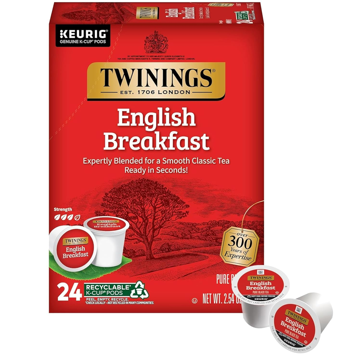 English Breakfast Black Tea K-Cup Pods for Keurig, 24 Count (Pack of 1), Smooth, Flavourful, Robust, Caffeinated, Enjoy Hot or Iced
