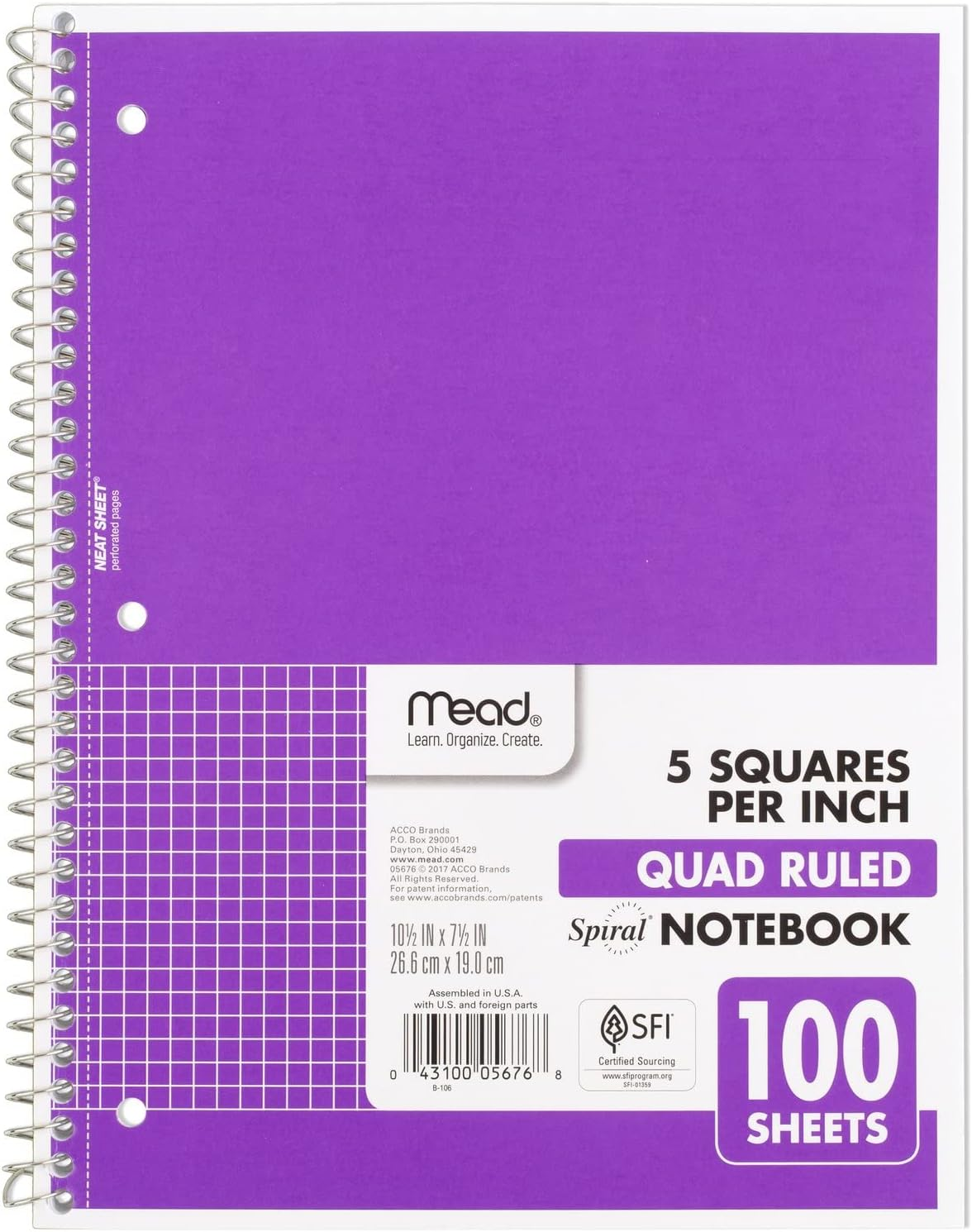 Spiral Notebook, 1 Subject, Graph Ruled Paper, 7-1/2