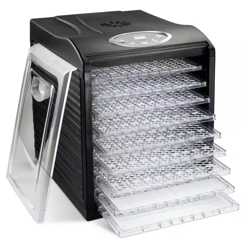 9-Tray Black Food Dehydrator with Preset Temperature Settings and Timer