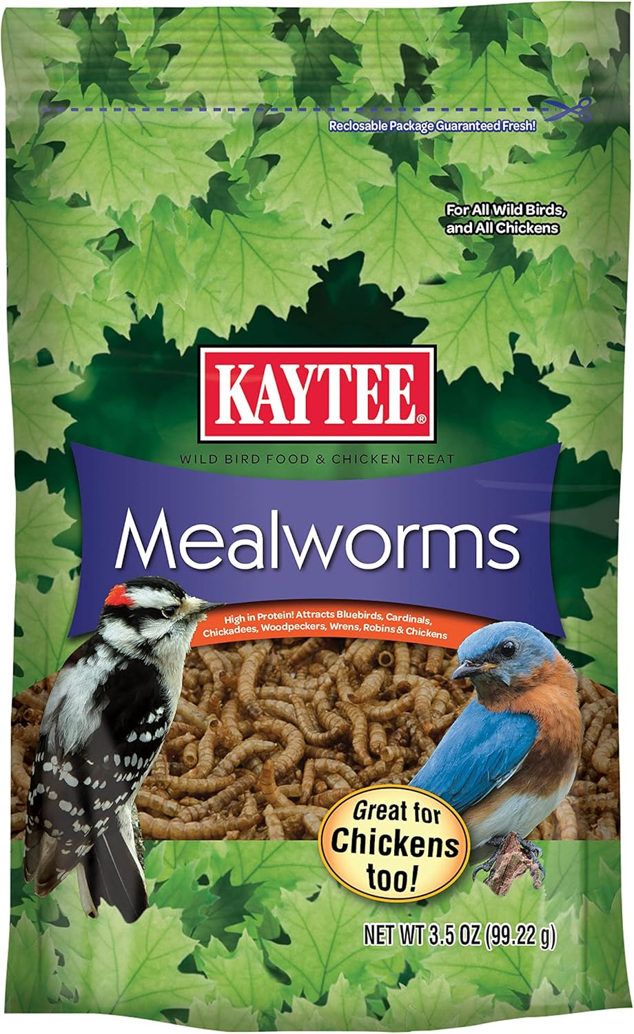 Wild Bird Food Mealworms for Bluebirds, Wrens, Robins, Chickadees, Woodpeckers, Cardinals & Chickens, 3.5 Ounce