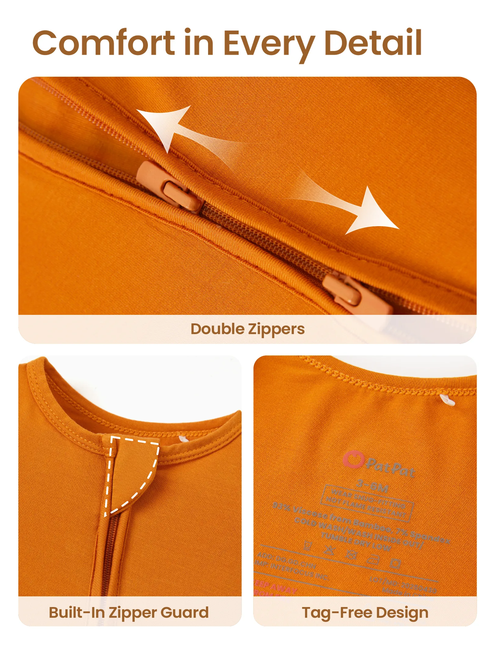 Bamboo Baby Boy / Girl 2-Way Zip Onesies anti Slip Childlike Food Pattern Bamboo Sleepwear (Snug-Fitting) Orange