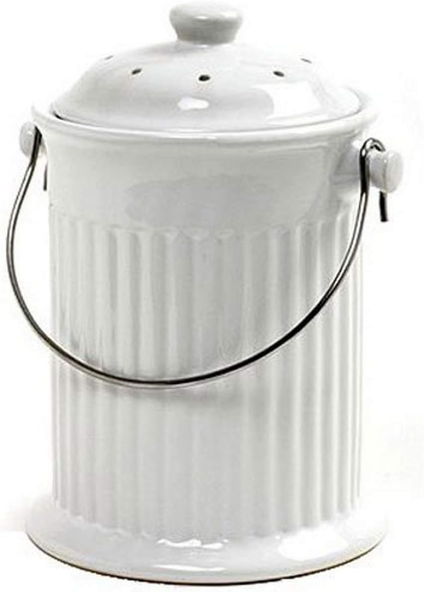 , White , 1 Gallon Ceramic Compost Keeper, One Size