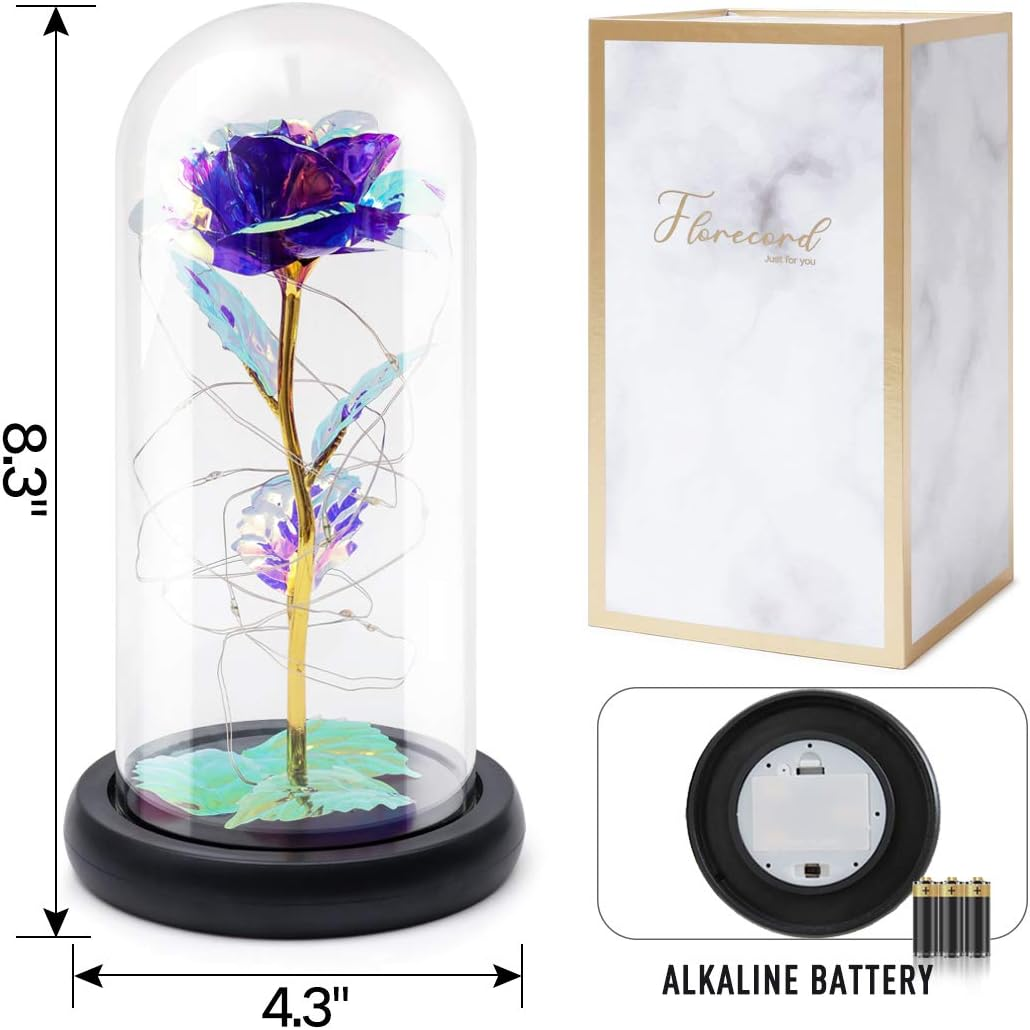 Beauty and the Beast Rose Gift Enchanted Colorful Led Galaxy Crystal Rose Flower Light in Glass Dome, Unique Gifts for Her, Women, Valentine'S Day, Mom, Mother'S Day, Birthday, Christmas
