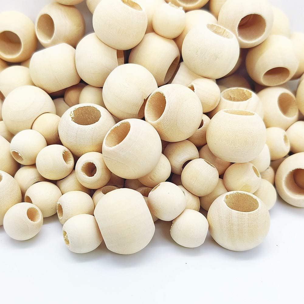 150 Pcs Wooden Beads, Large Hole Unfinished Natural round Wooden Loose Beads (20Mm X Diameter 10Mm Hole,12Mm X Diameter 6Mm Hole)
