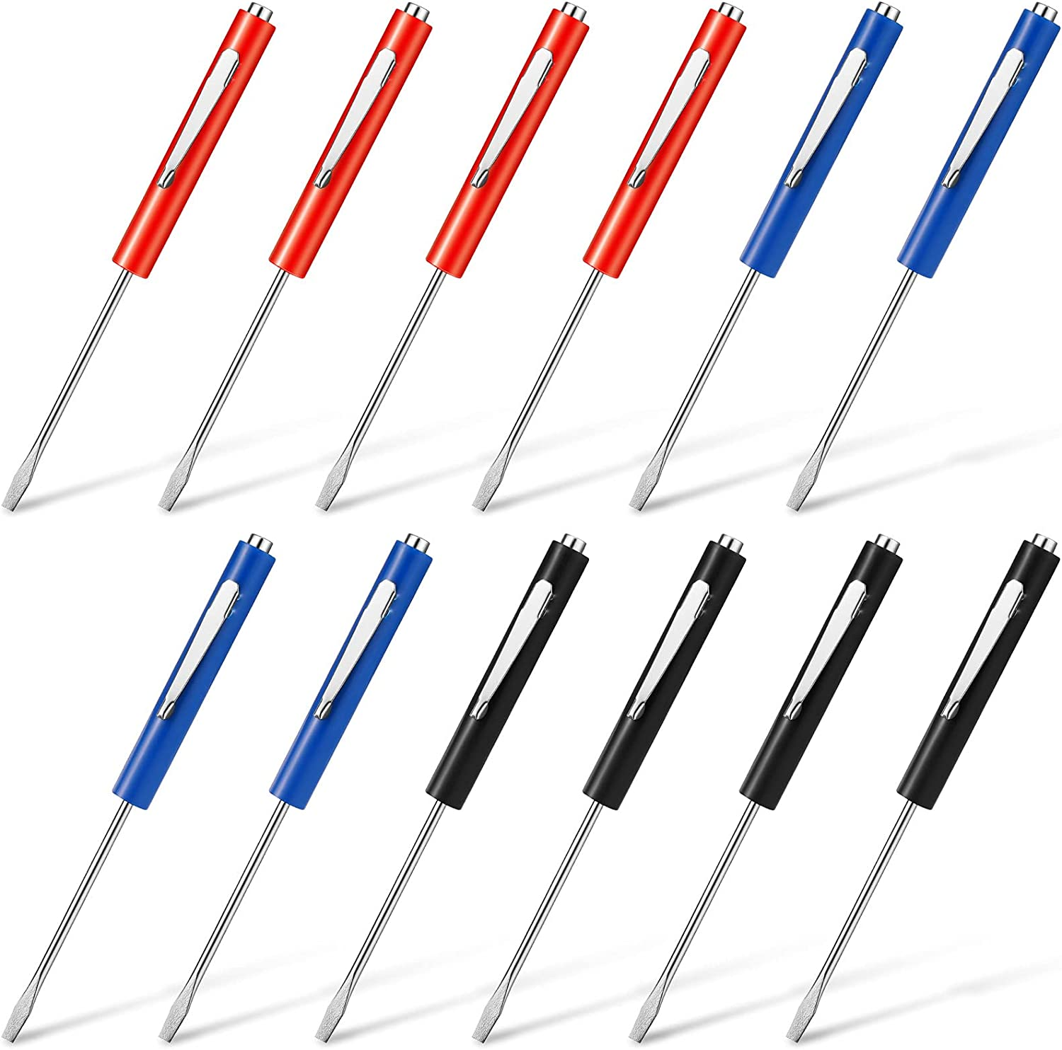 Chumia 12 Pcs Pocket Screwdriver Magnetic with Single Blade Flat Head Mini Tops 