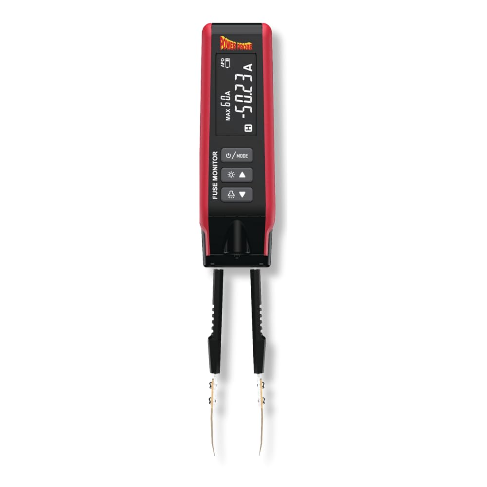 Power Probe PPFUSE Fuse Monitor - Circuit Tester for Mini, Maxi & ATC Fuses – Live Current Readings up to 80A – Replaceable Tips, and Built-In Flashlight