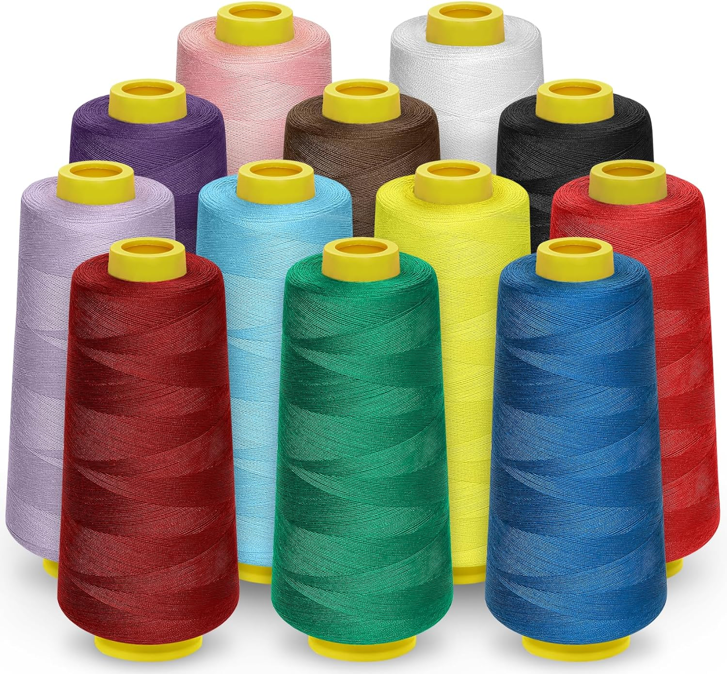 12 Colors Serger Thread, 12 Cones Threads of 1800 Yards Each Spool All Purpose Thread for Sewing, Polyester Thread 40S/2 for Serger&Overlock, Quilting, Piecing, Sewing Machine