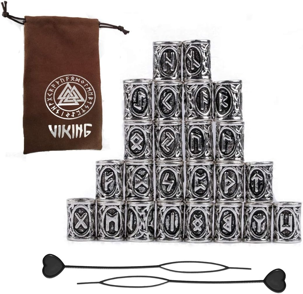 24Pcs Norse Vikings Runes Hair Beard Beads for Bracelets Pendant Necklace Diy