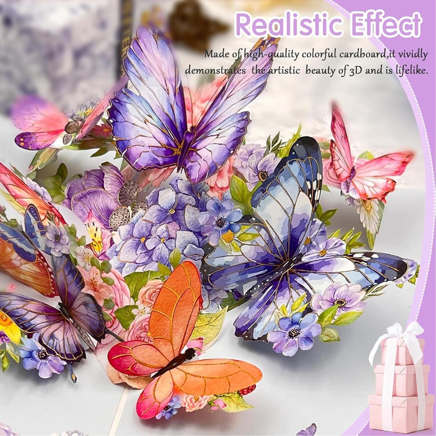 TuoYi 3D Butterfly Pop up Card, Butterfly and Flower 3D Greeting Card with En... - Picture 6 of 13