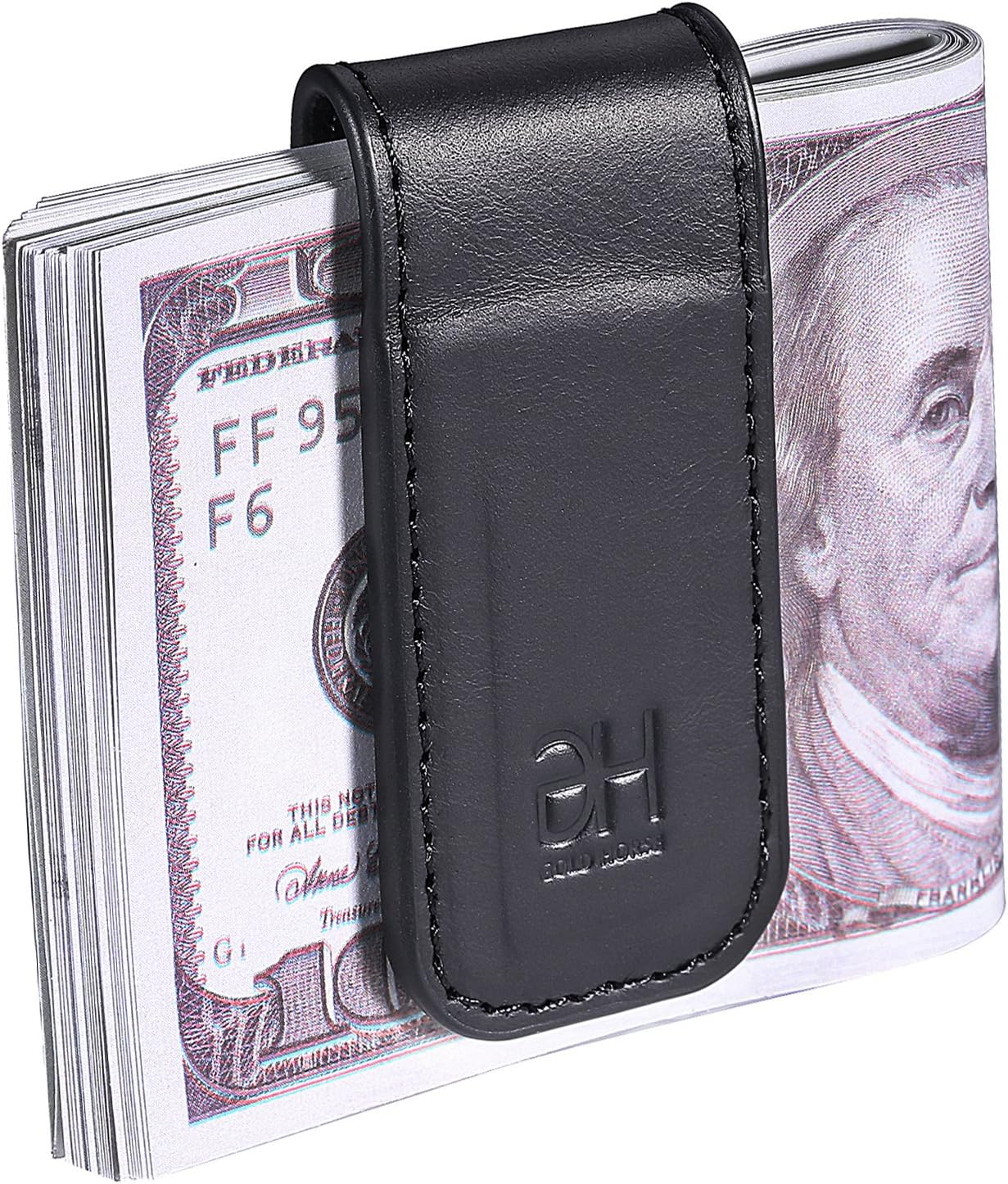 Slim Magnetic Money Clip Genuine Leather Business Card Holder for Men, Black