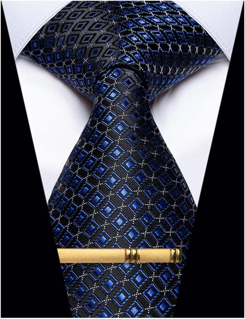 Men's Neckties Striped Tie and Plaid Neckties for Men Woven Silk Tie Gold Tie Clip Set