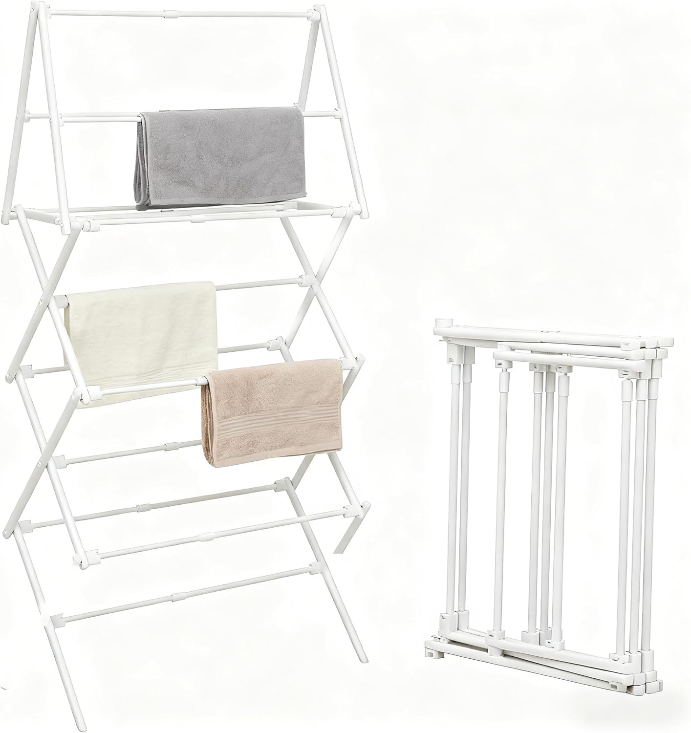 4 Tier Clothes Drying Rack Foldable | Foldable Clothing Drying Rack | Laundry Drying Rack Collapsible for Laundry Room, Dorm, Expandable Sturdy Metal Design | White 29"L X 11.5"W X 53"H