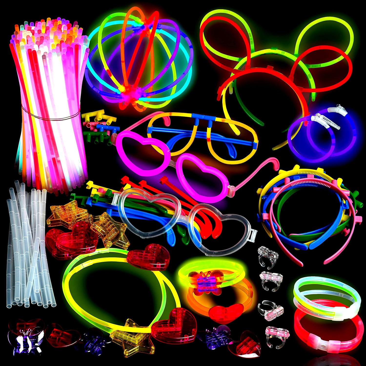 500 Glow Sticks Party Pack Necklaces and Bracelets - Ultra Bright Glow in the Dark Party Supplies, Bulk 8” Mixed Colors 200 Sticks and 300 Accessories - for Halloween, Christmas, Birthday