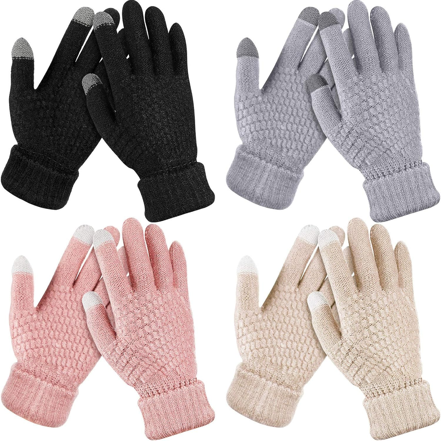 Geyoga 4 Pairs Women'S Winter Touch Screen Gloves Soft Warm Fleece Lined Knit Elastic Cuff Texting Gloves
