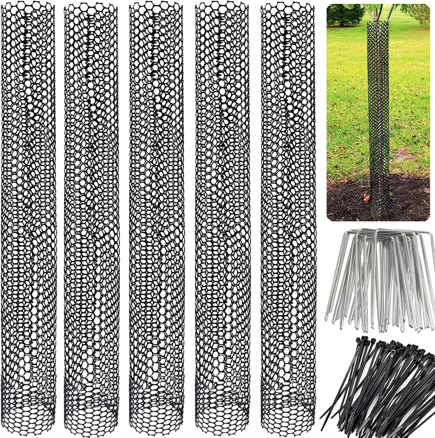 Yowlieu Mesh Tree Trunk Protectors, 6 Pack 40 Inches Tree Bark Protector Guard with Zip Ties Protect Tree from Deer Mowers Trimmers Rodents