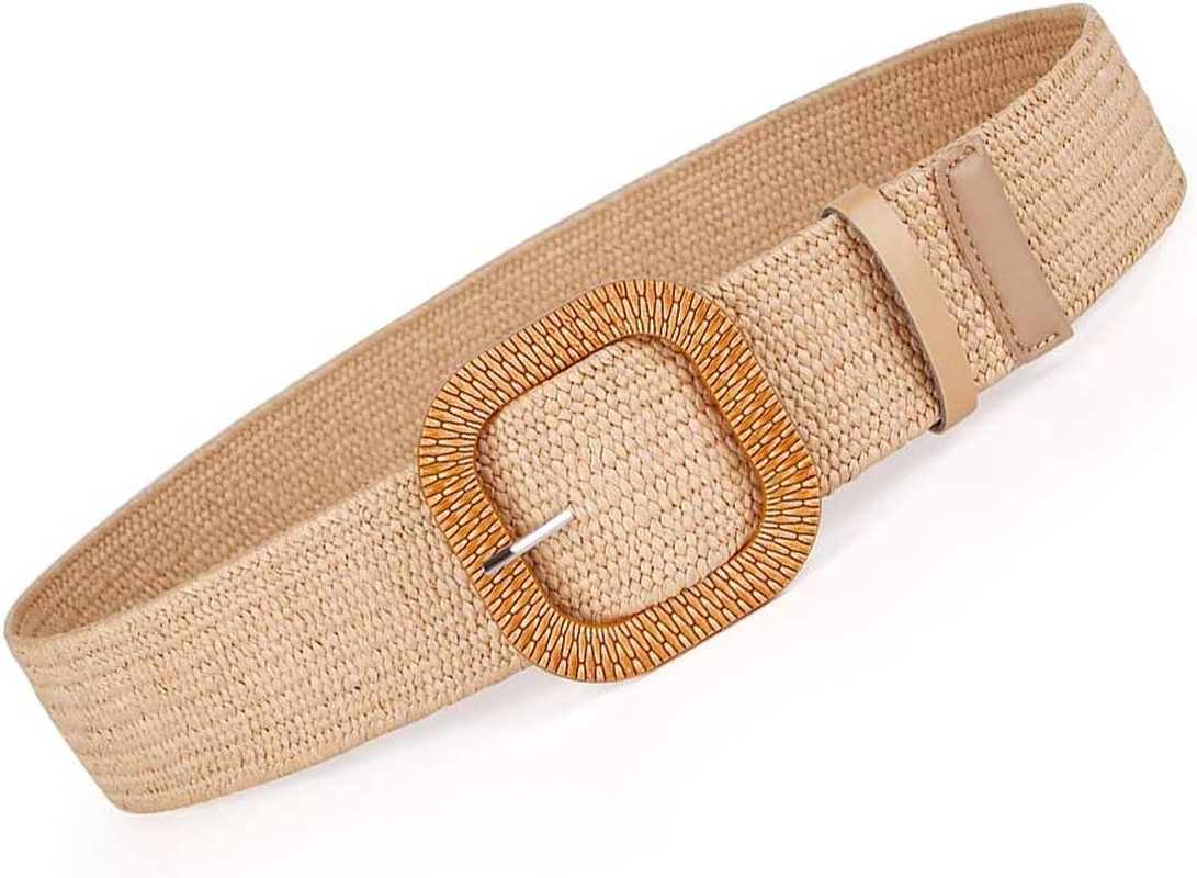 Rattan Straw Raffia Summer Belts for Women 2025 Elastic Stretch Woven Waist Wide Band