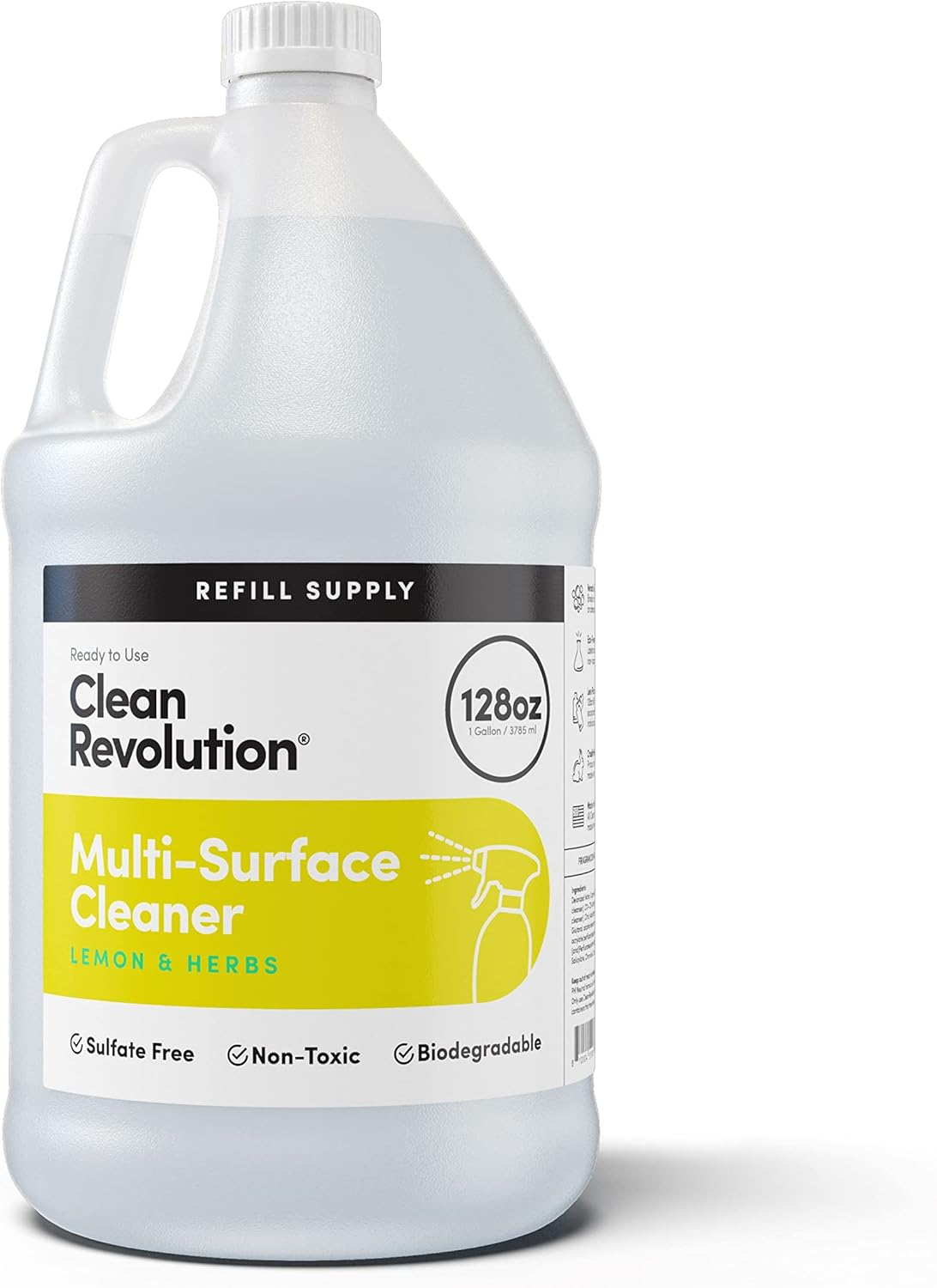 Multi Surface Cleaner Refill Supply, Non-Toxic, Eco-Friendly & Plant-Based, Ready to Use, Lemon & Herbs, 128 Fl Oz (1 Gallon)