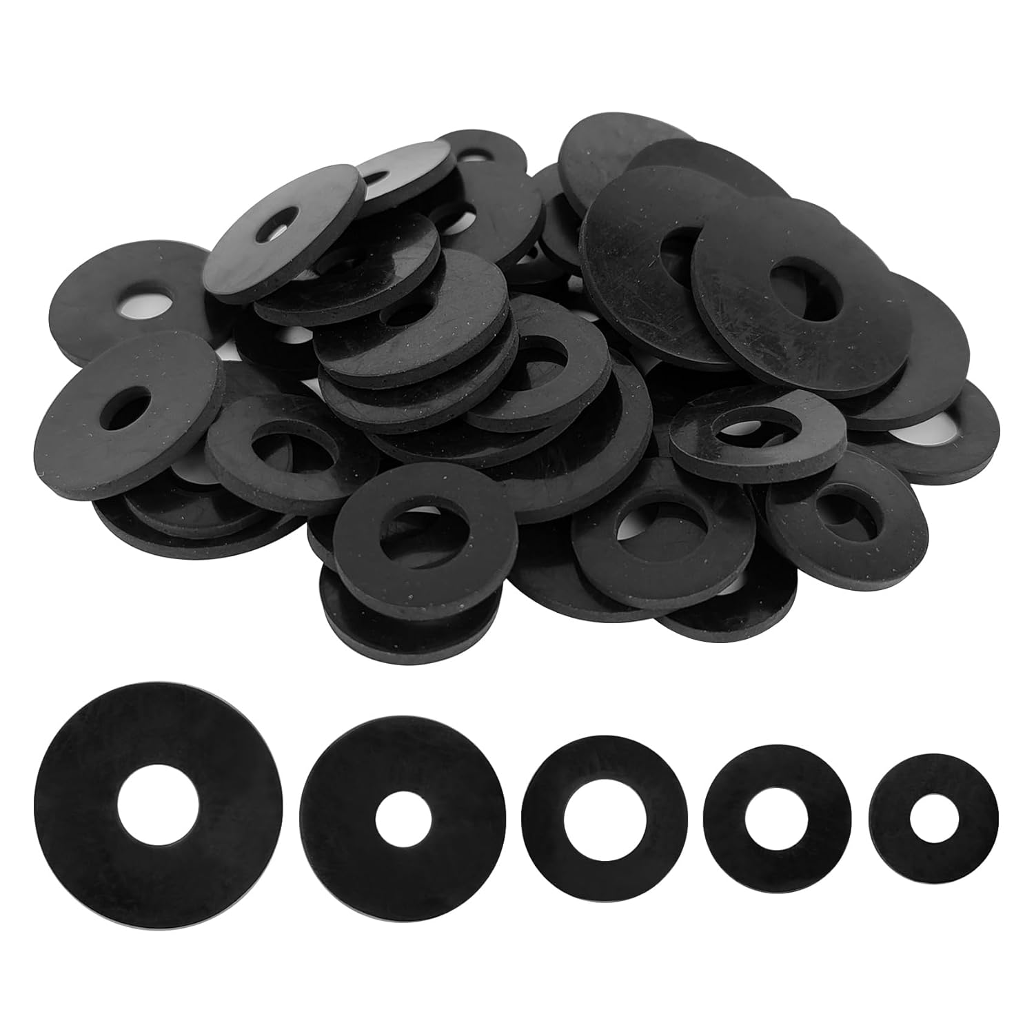 50 Pcs Rubber Washers Assortment Kit 16/18/20/25/30Mm (5 Sizes) Black Rubber Washers Vibration Absorbing Pads Faucet Washers for Household Faucets Garden Hoses Screws and Bolts