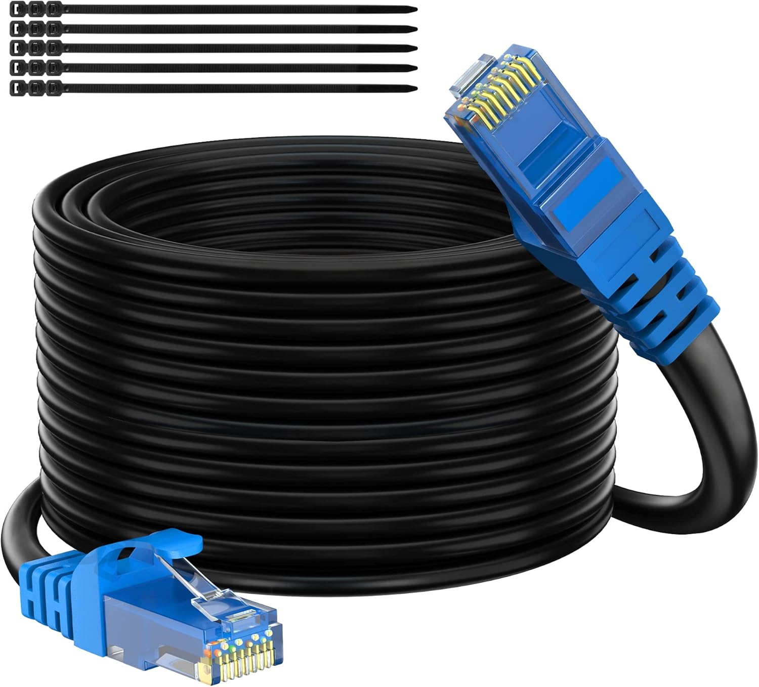 Adoreen Cat 6 Outdoor Ethernet Cable 250 Ft Black, High Speed Heavy Duty Long Internet Network Cable for POE Camera Cat 5 5E RJ45 LAN Patch Cable Cord, Sturdy Waterproof Direct Burial+25 Ties
