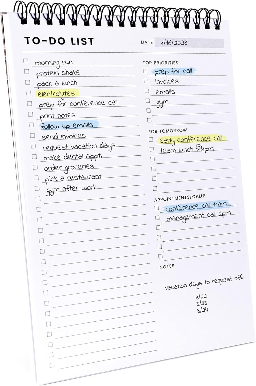 To Do List Notepad: With Multiple Functional Sections - 6.5 x 9.8 60 Sheets - Spiral Daily Planner Notebook - Task CheckList Organizer Agenda Pad for Work - Note and Todo Organization