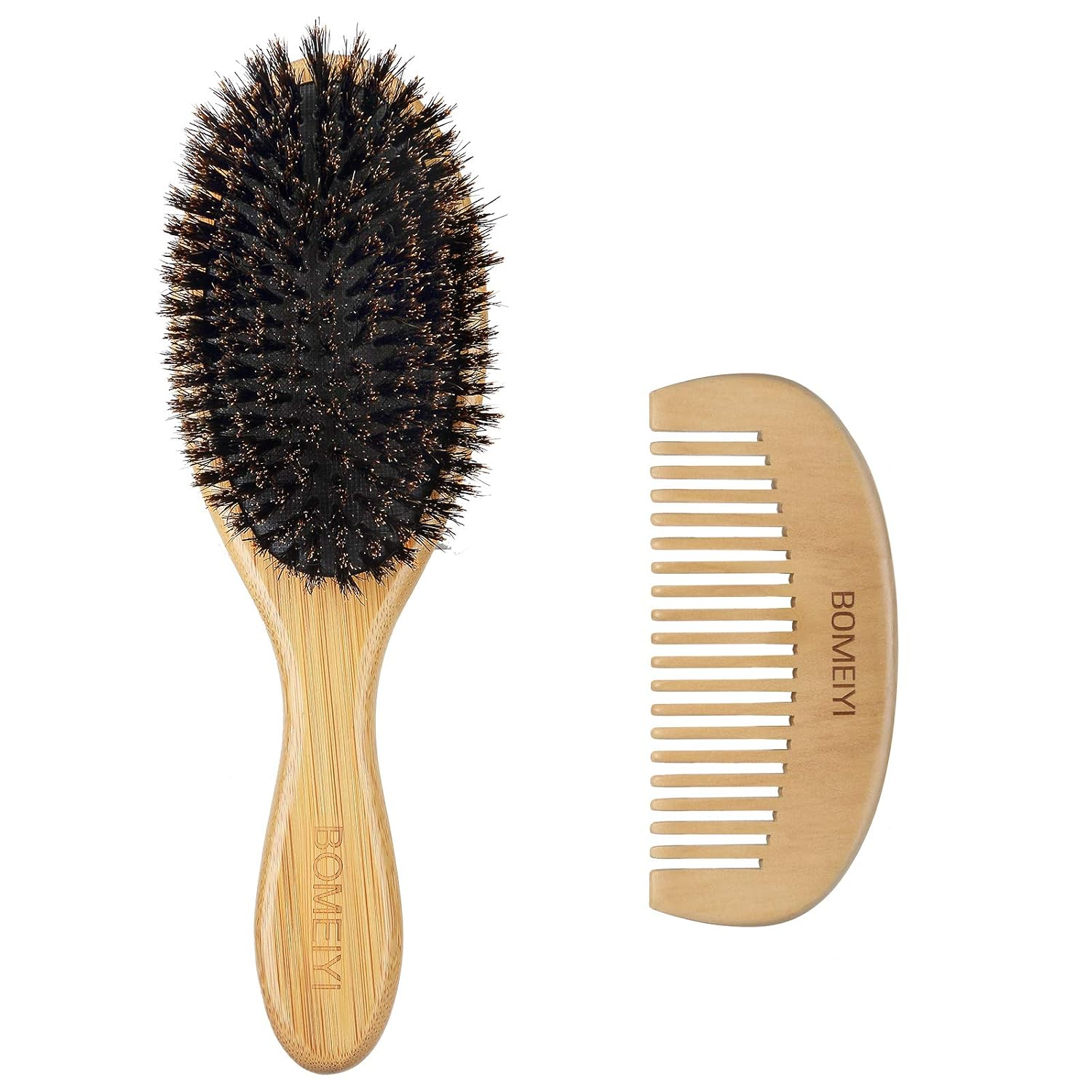 100% Boar Bristle Hair Brush Set (Medium). Soft Natural Bristles for Thin and Fine Hair. Restore Shine and Texture. Wooden Comb and Travel Bag Included.