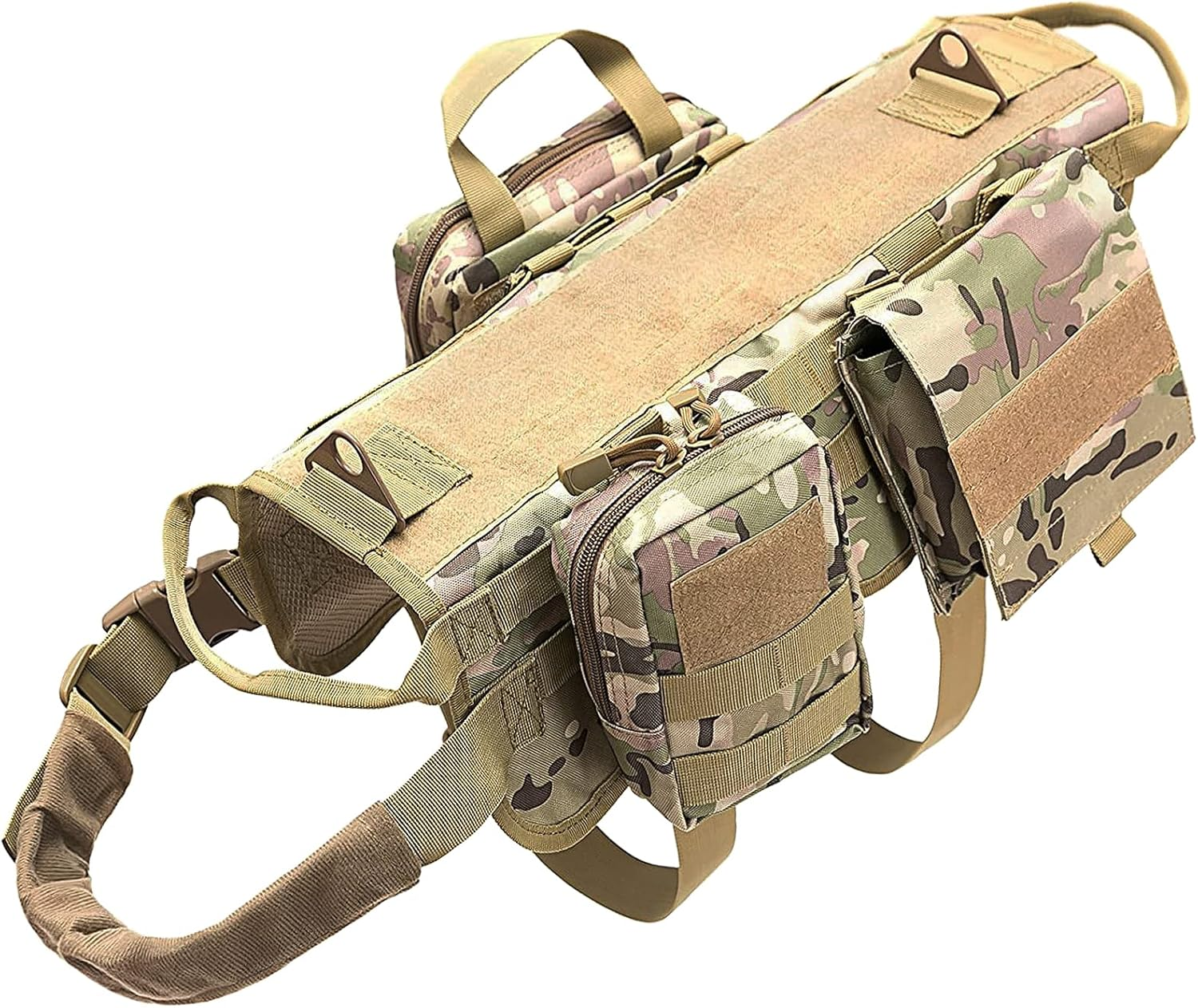 Tactical Dog Harness with Pouches,Dog Vest Harness for Large Medium Dogs No-Pull Adjustable Military Dog Harness with Handle Walking Hiking Training (Camouflage, XL)
