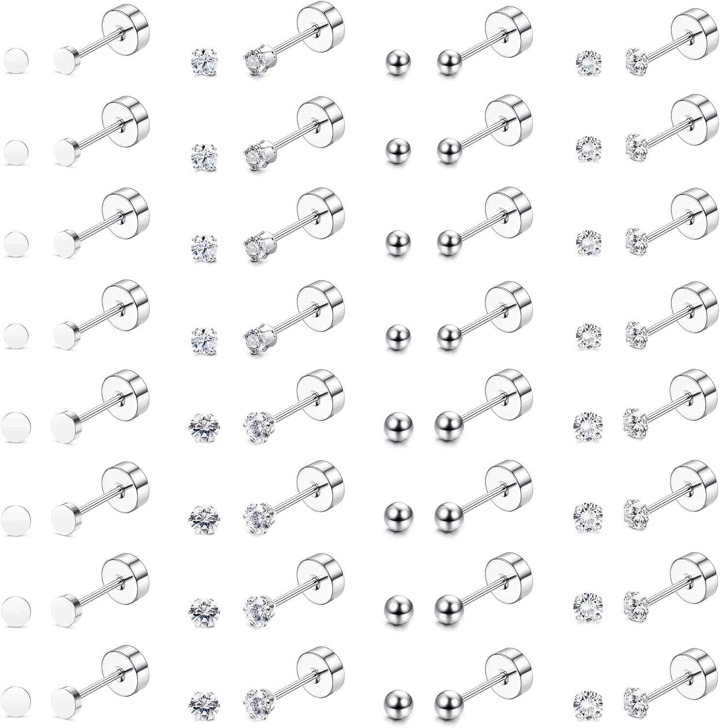 16 Pairs Tiny Cartilage Stud Earrings for Women Men Surgical Steel Flat Back Cartilage Earrings Hypoallergenic Cubic Zirconia Tiny Ball Studs Earrings 2Mm 3Mm Tragus Helix Daith Piercing