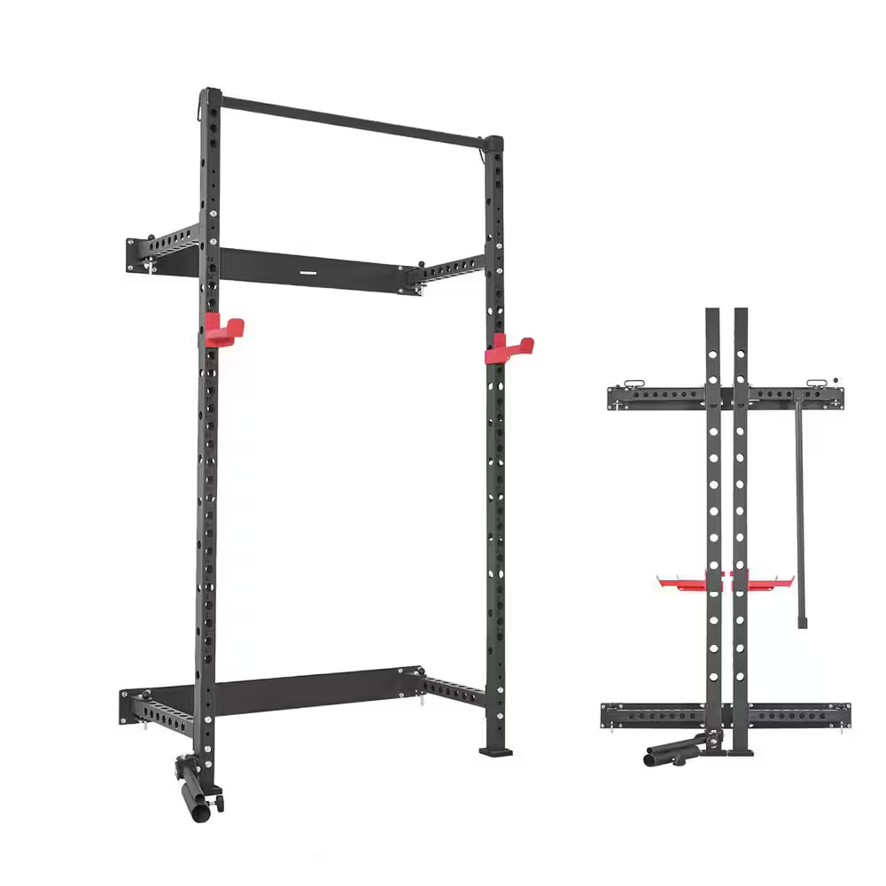 Folding Power Cage, Wall-Mounted Power Rack Squat Rack, Multifunctional Strength Training Workout Equipment
