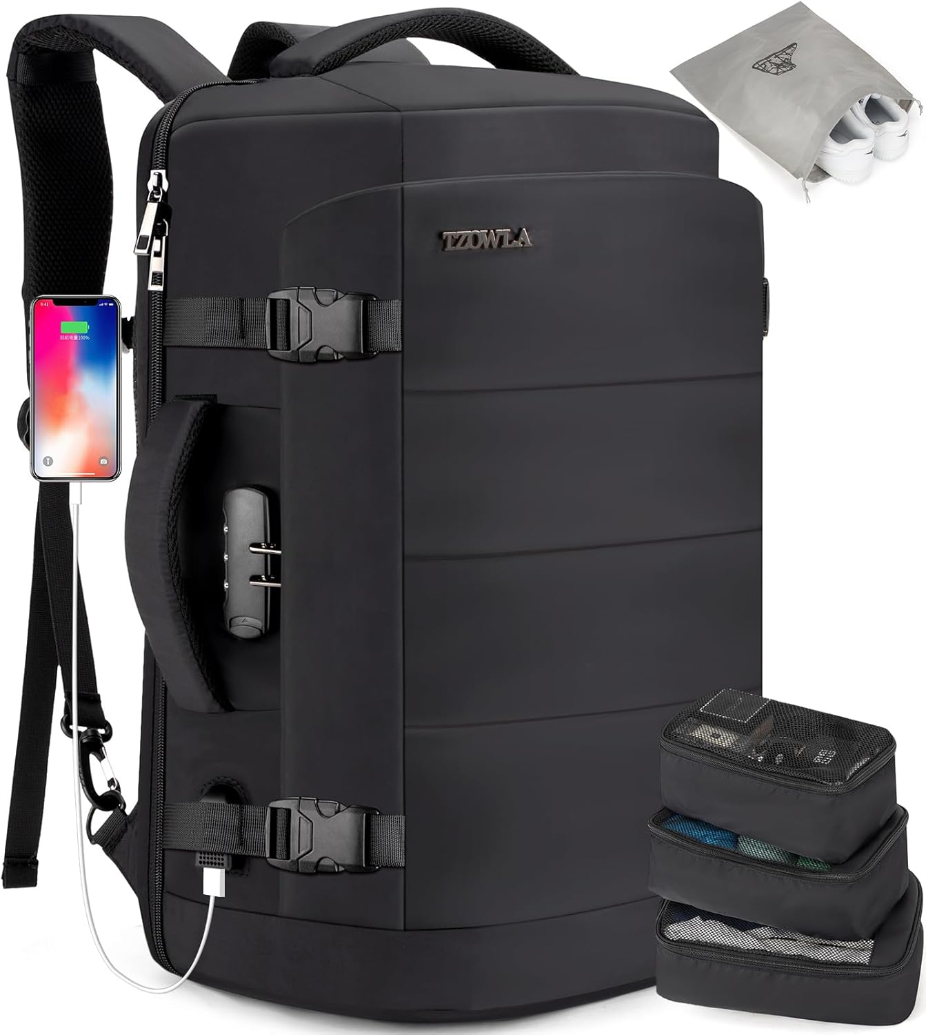 40L Travel Laptop Backpack for Men Women Carry on Flight Approved,Large Capacity Water Resistant Anti Theft Backpacks with USB Port,Business Causal Daypack Bag Fit 17.3